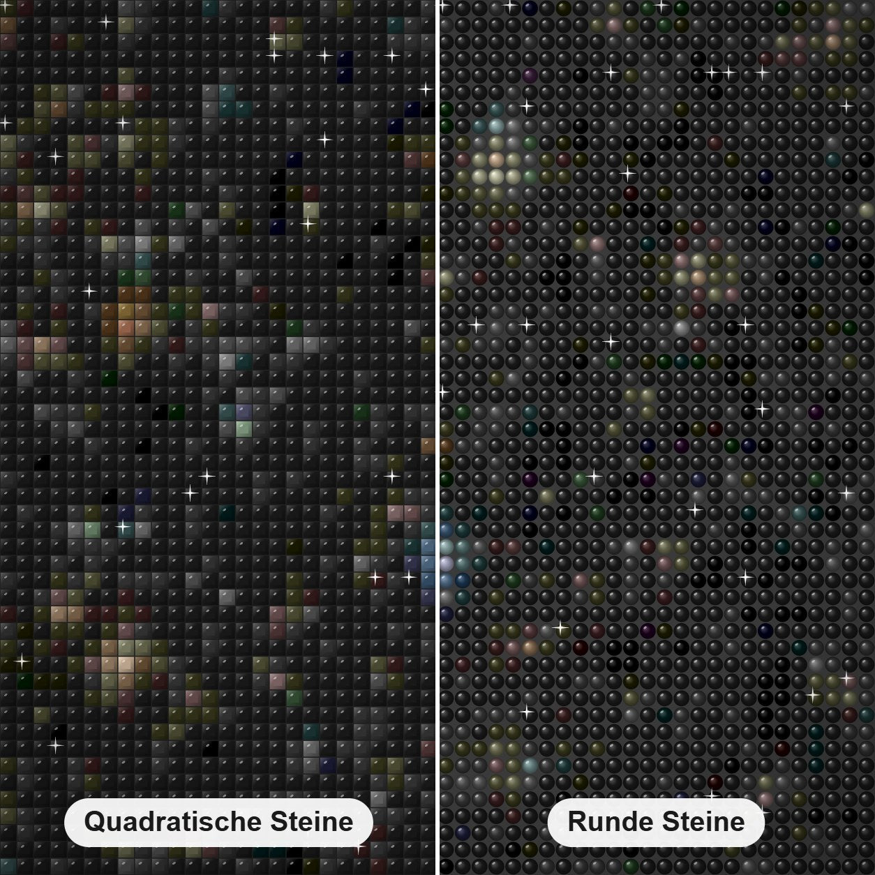 Celestial Sidekick Diamond Painting Nahaufnahme mit quadratischen und runden Steinen
