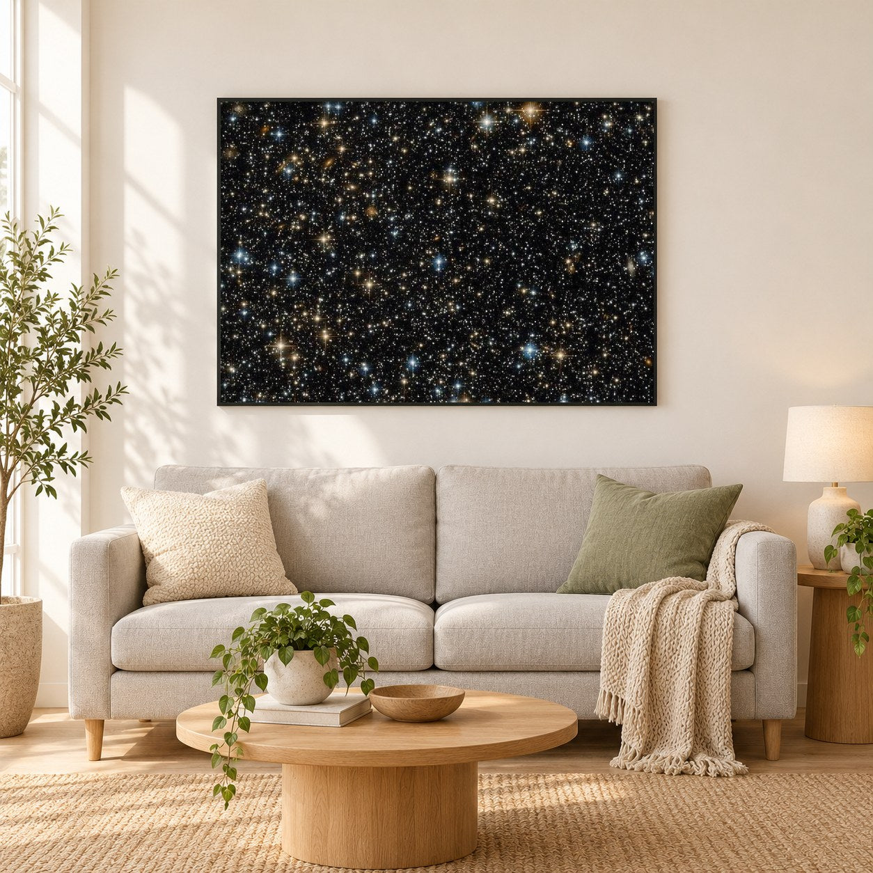 Celestial Sidekick als gerahmtes Diamond Painting im Wohnzimmer