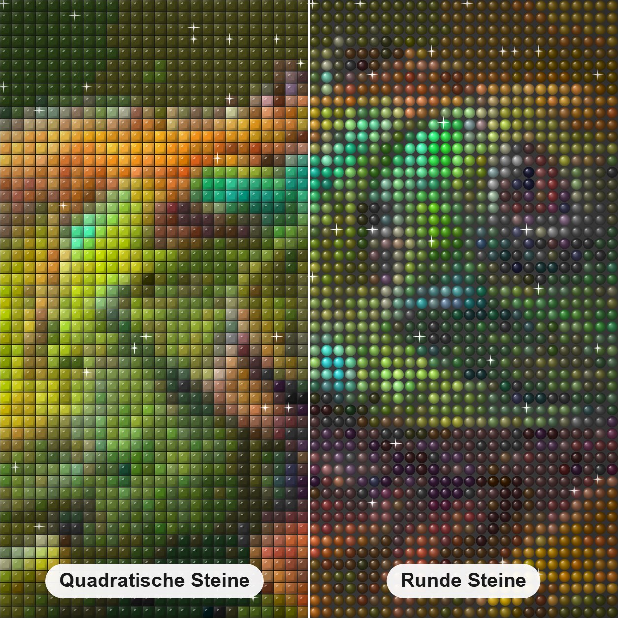Chamäleon Nahaufnahme Diamond Painting Nahaufnahme mit quadratischen und runden Steinen
