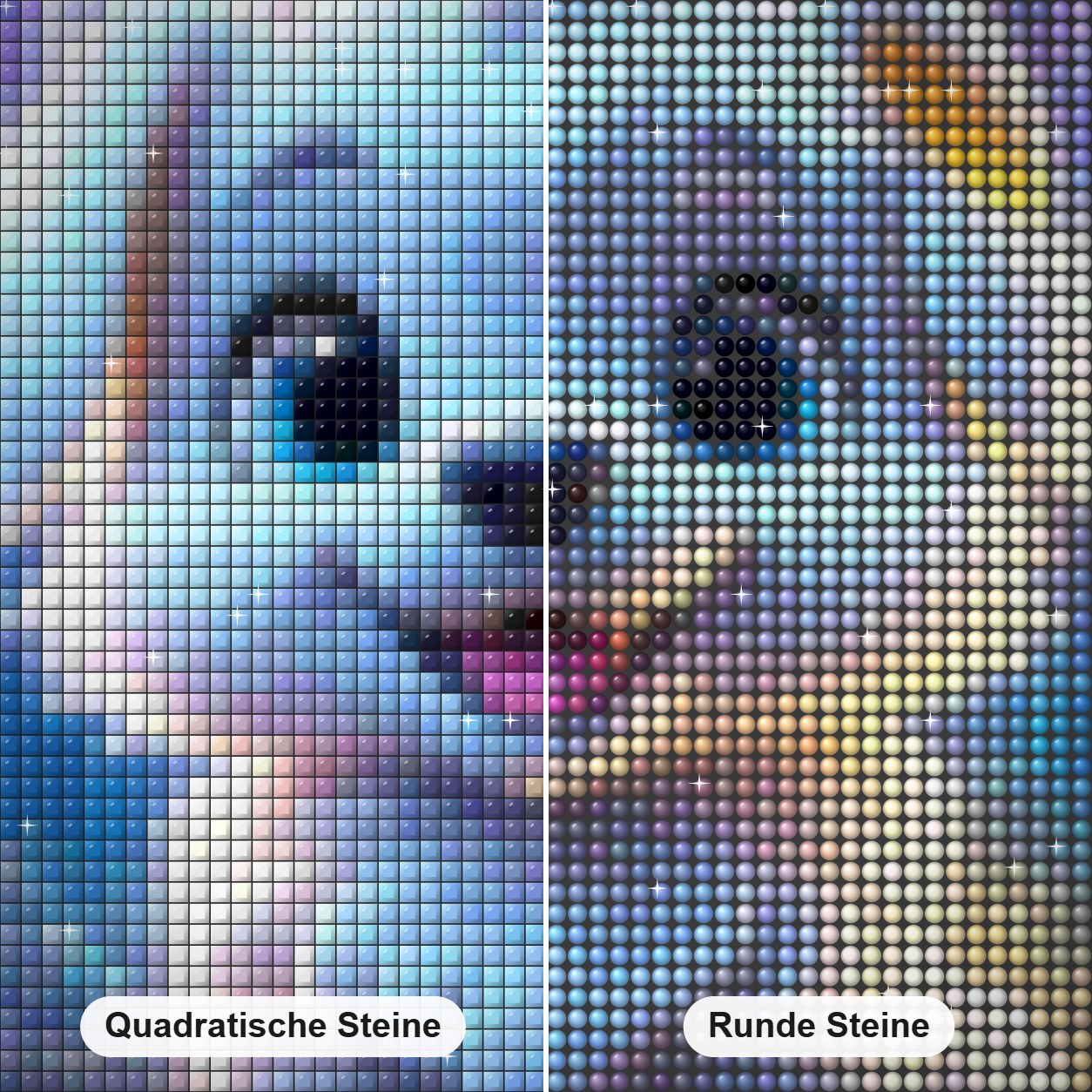Fröhlicher weißer und gelber Welpe Diamond Painting Nahaufnahme mit quadratischen und runden Steinen
