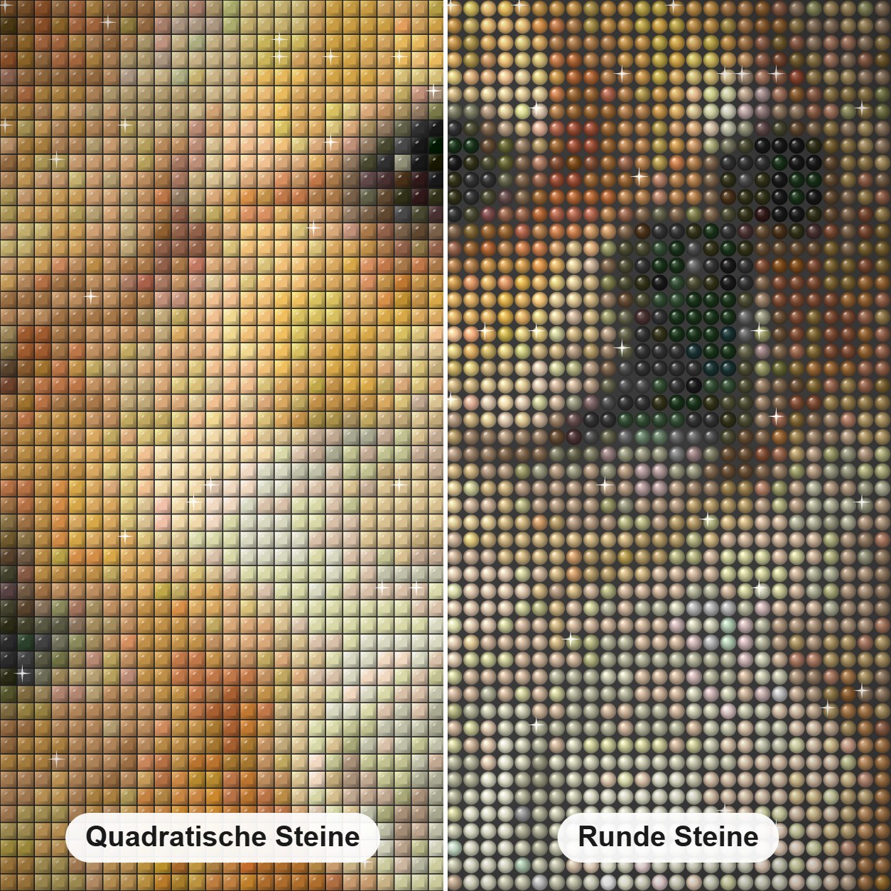 Chihuahua Diamond Painting Nahaufnahme mit quadratischen und runden Steinen