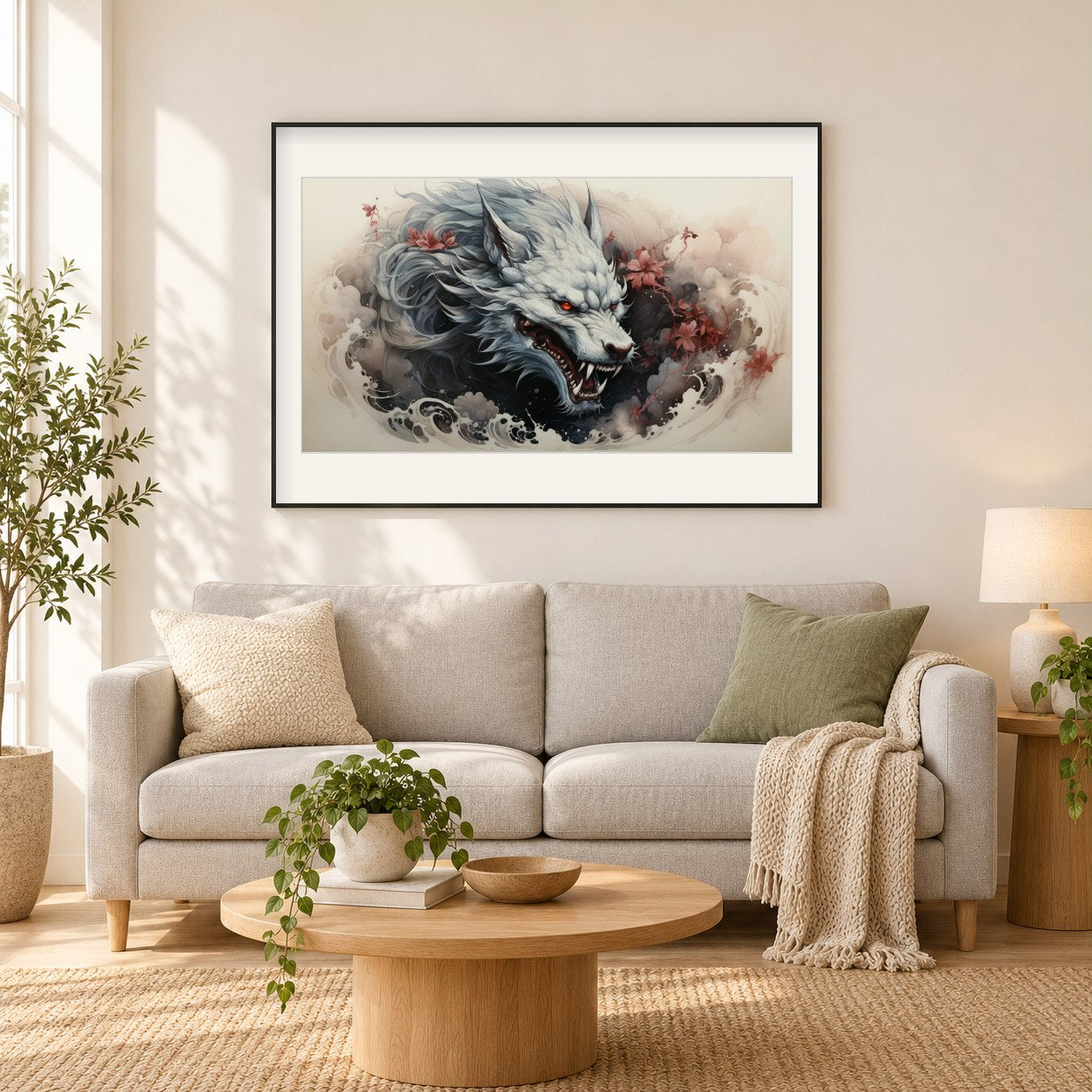 Chinesischer Drache als gerahmtes Diamond Painting im Wohnzimmer
