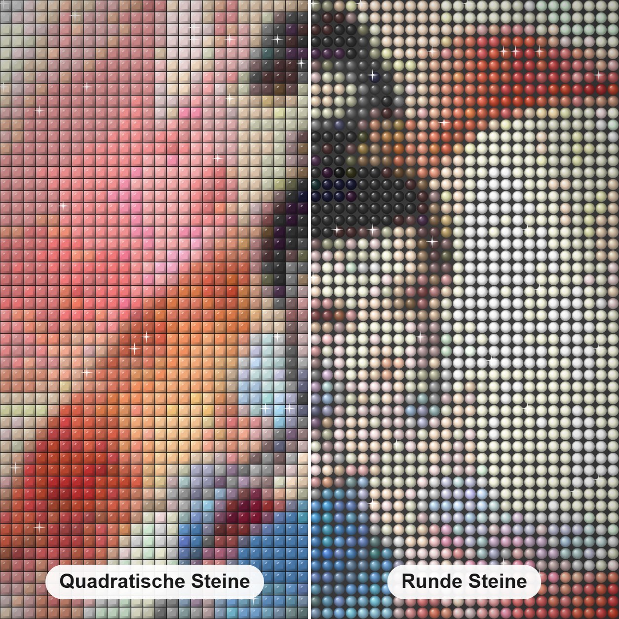 Chinesische Tanzkunst Diamond Painting Nahaufnahme mit quadratischen und runden Steinen