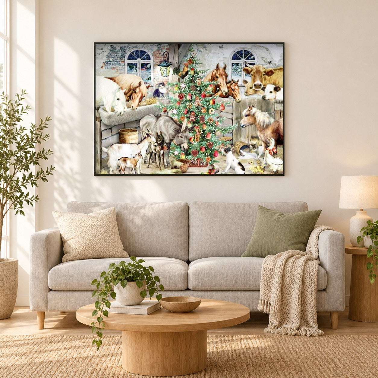 Weihnachtsstand - Kunst des Barbara Behr als gerahmtes Diamond Painting im Wohnzimmer