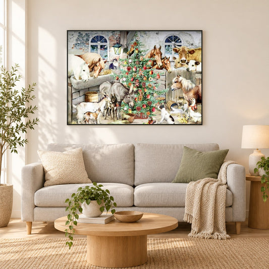Weihnachtsstand - Kunst des Barbara Behr als gerahmtes Diamond Painting im Wohnzimmer