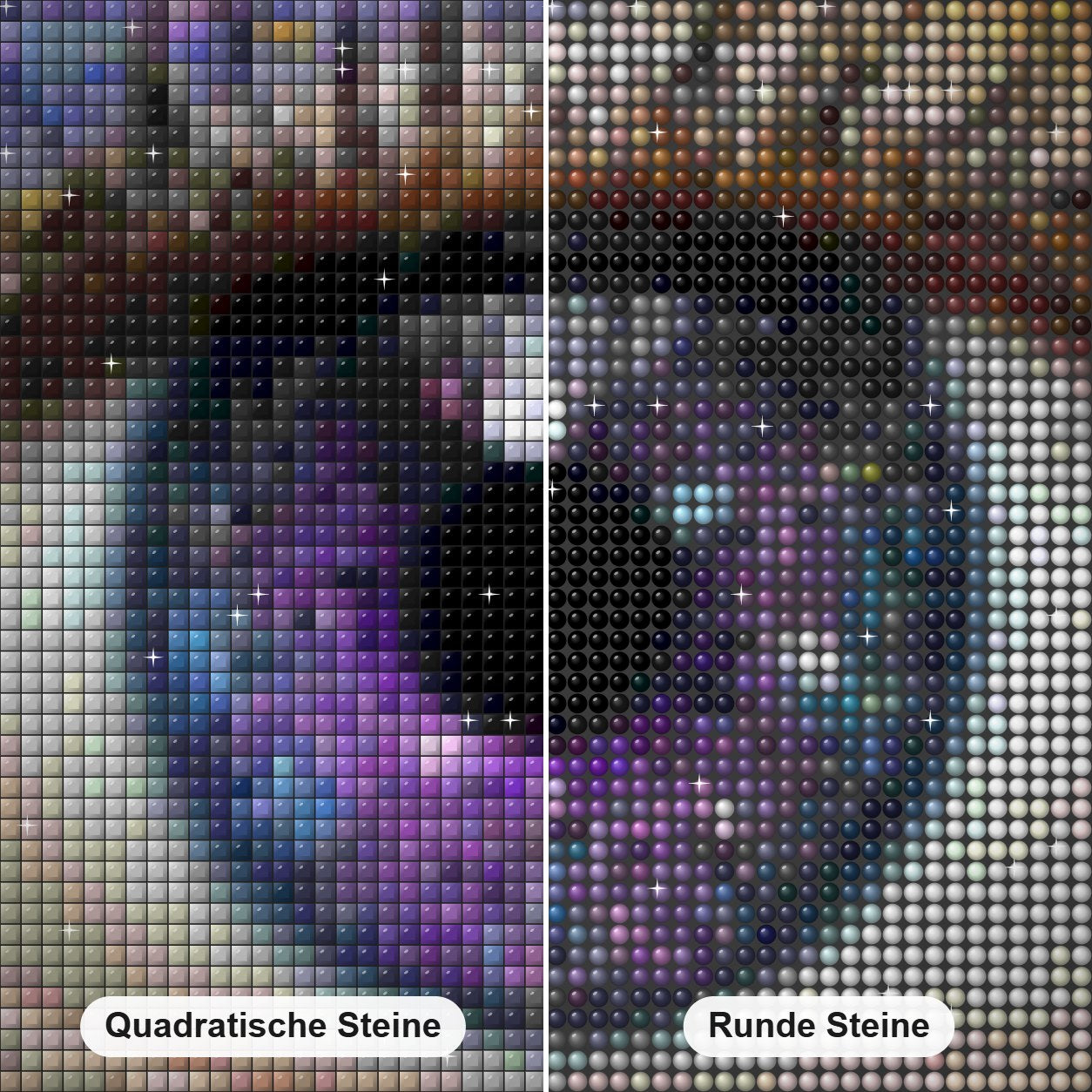 Chromatische Stadtlandschaft Auge Stadt der leuchtenden Farben Diamond Painting Nahaufnahme mit quadratischen und runden Steinen