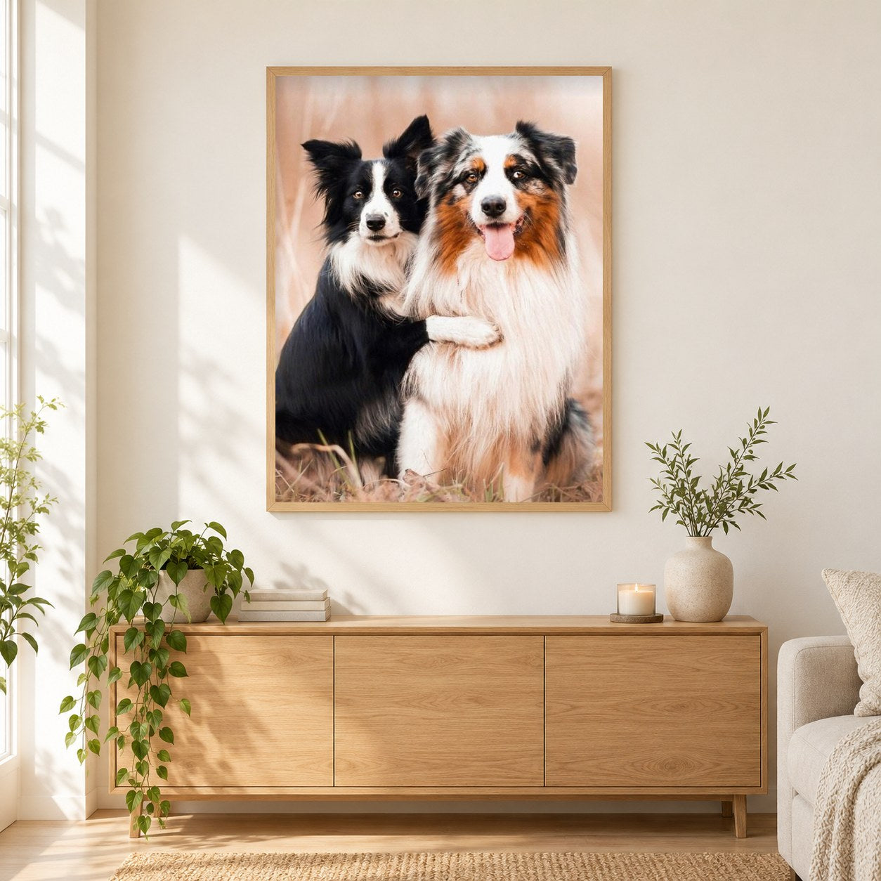 Collie Hunde Paar als gerahmtes Diamond Painting im Wohnzimmer