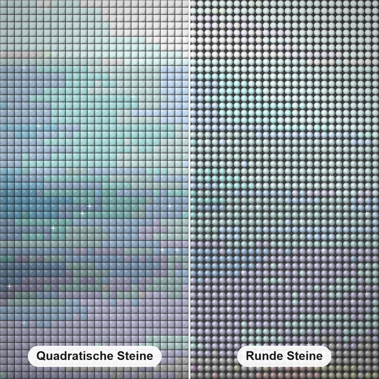 Farbe des Meeres - Kunst des Denise Dundon Diamond Painting Nahaufnahme mit quadratischen und runden Steinen