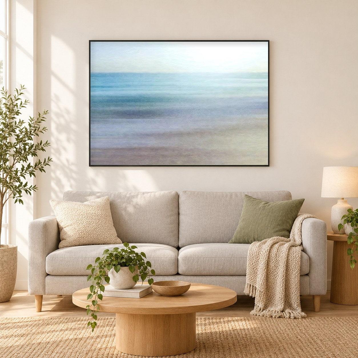 Farbe des Meeres - Kunst des Denise Dundon als gerahmtes Diamond Painting im Wohnzimmer