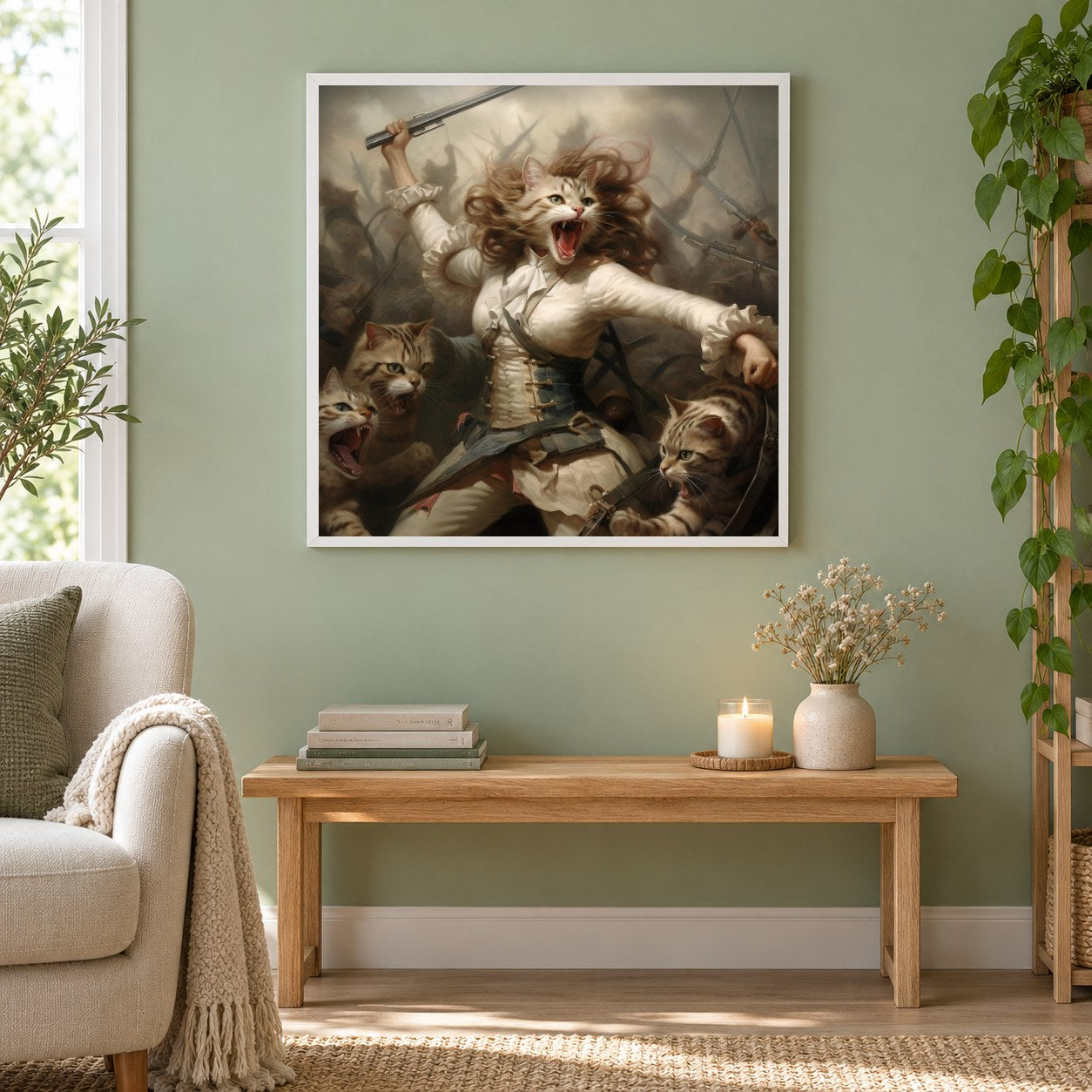 Komm, kämpfe mit mir als gerahmtes Diamond Painting im Wohnzimmer