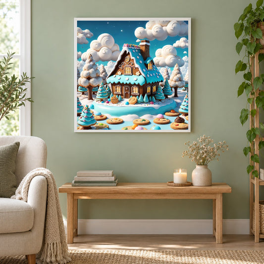 Kekskönigreich Leckere Stadt als gerahmtes Diamond Painting im Wohnzimmer