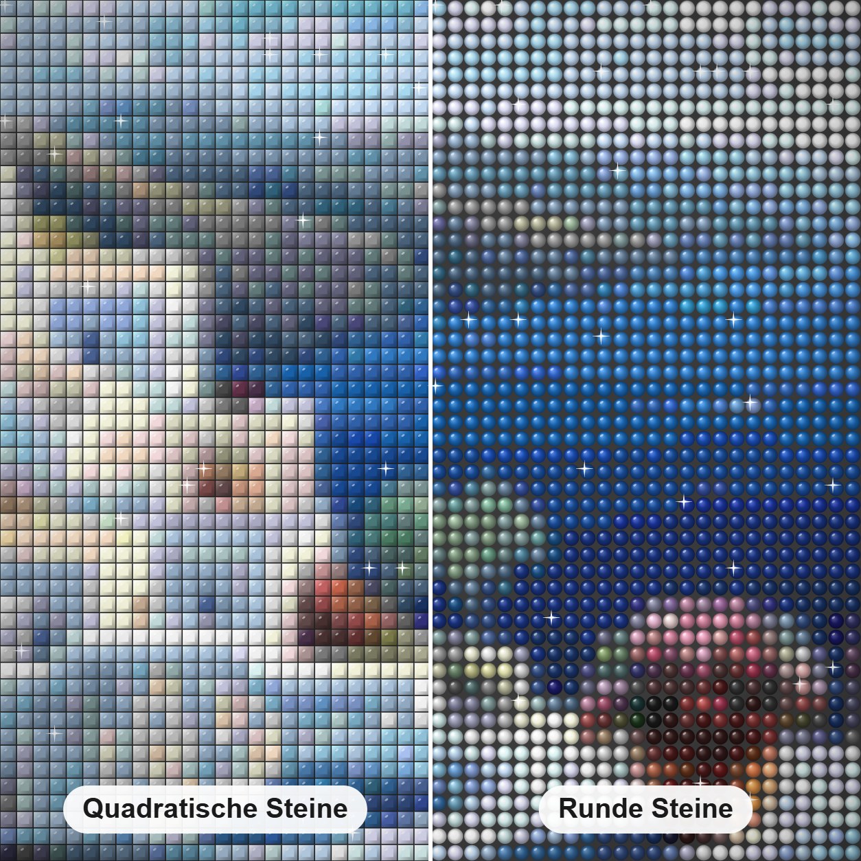 Ein Muss in Griechenland Diamond Painting Nahaufnahme mit quadratischen und runden Steinen