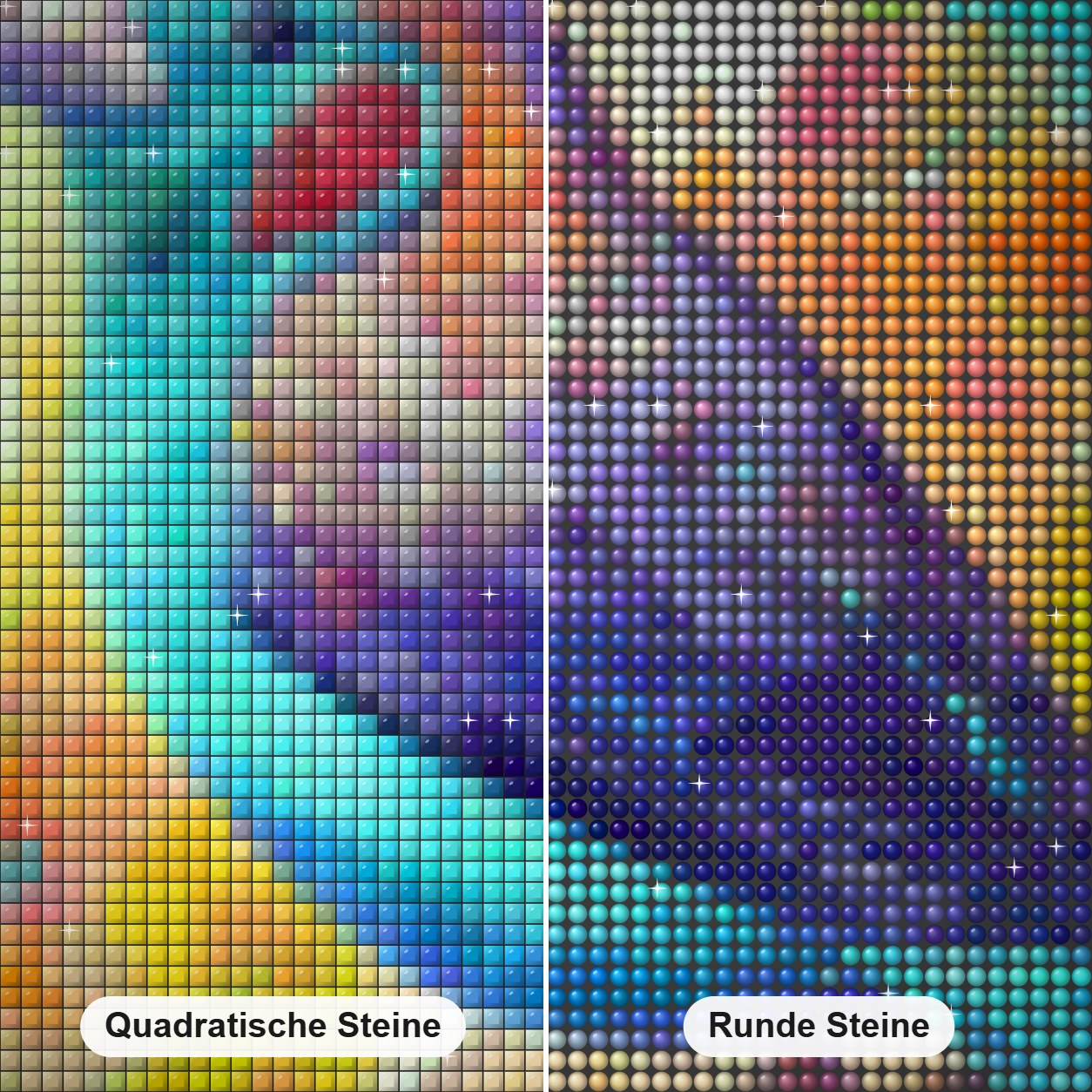 Cordon Bleu-Fink - Kunst des Sandra Trubin Diamond Painting Nahaufnahme mit quadratischen und runden Steinen