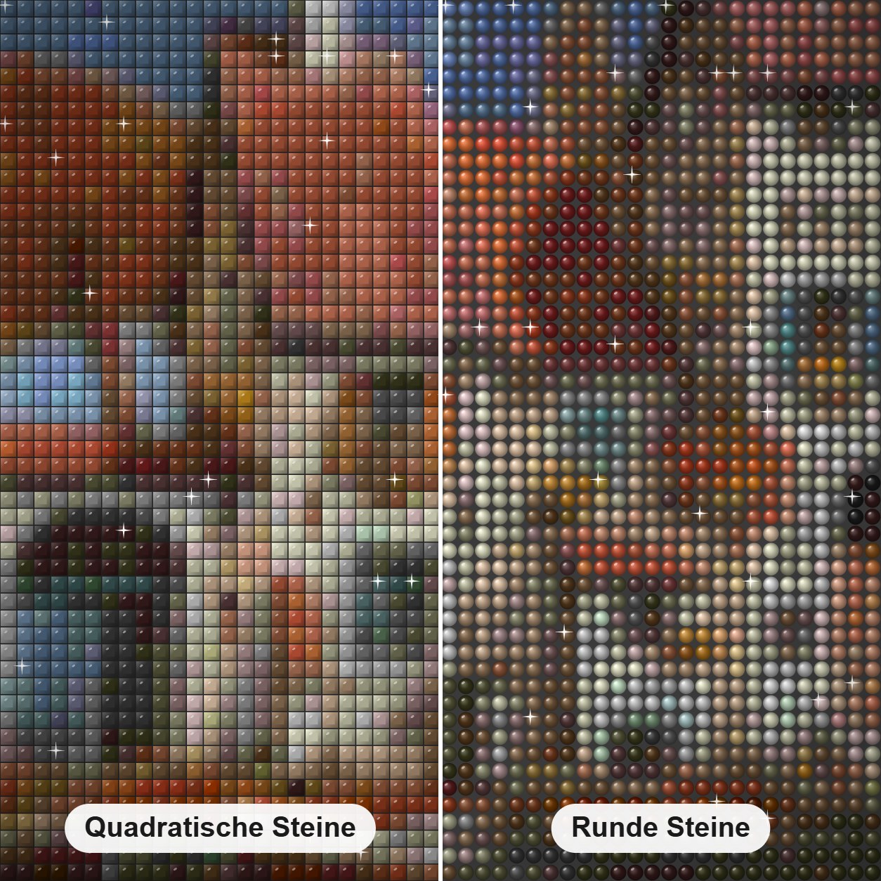 Landhaus am See - Kunst des Guido Borelli Diamond Painting Nahaufnahme mit quadratischen und runden Steinen