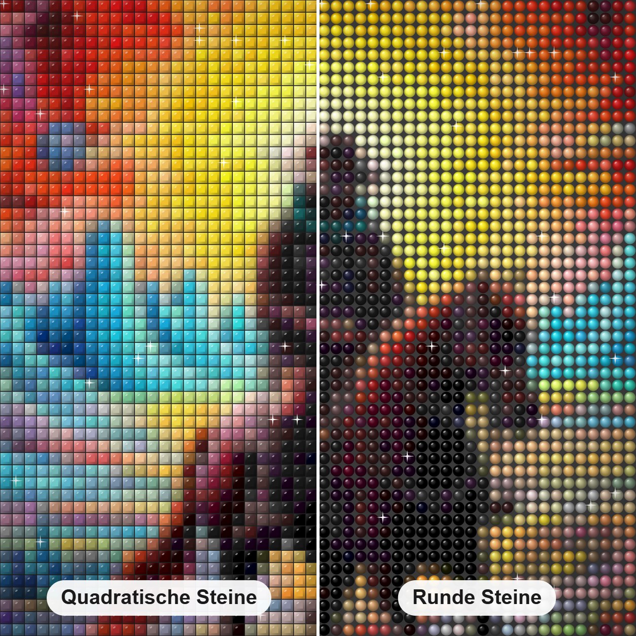 Cowboy in der Fantasiewelt Diamond Painting Nahaufnahme mit quadratischen und runden Steinen