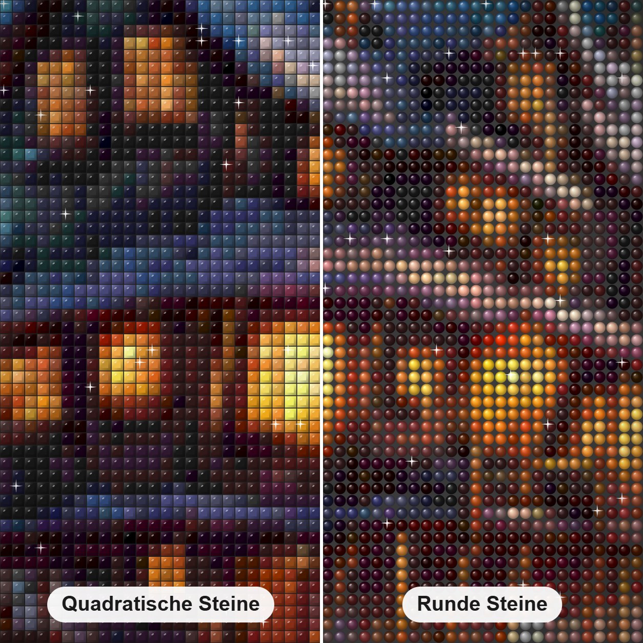 Gruselige Hütte, gespenstische Residenz Diamond Painting Nahaufnahme mit quadratischen und runden Steinen