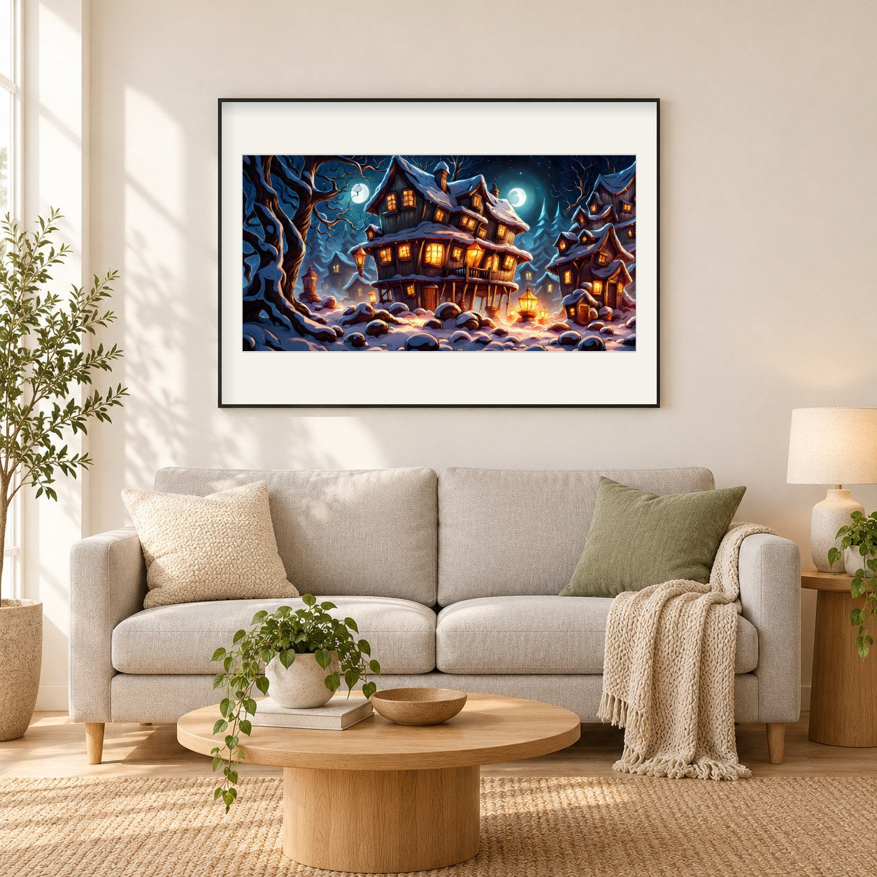 Gruselige Hütte, gespenstische Residenz als gerahmtes Diamond Painting im Wohnzimmer