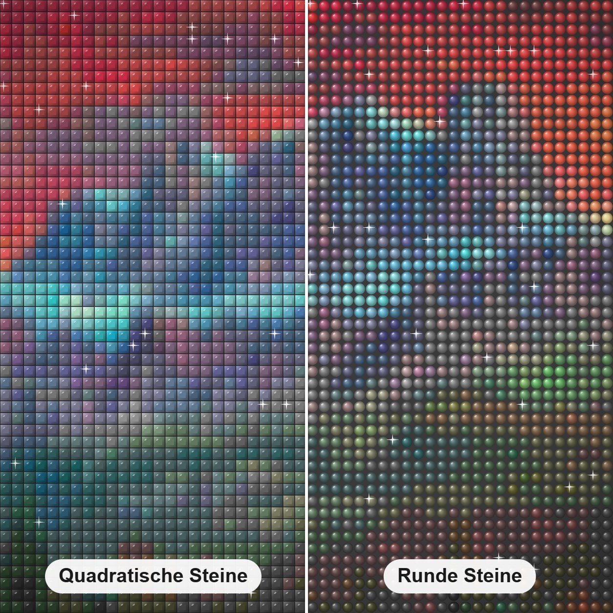 Purpurrotes Schloss - Kunst des Jonn Einerssen Diamond Painting Nahaufnahme mit quadratischen und runden Steinen