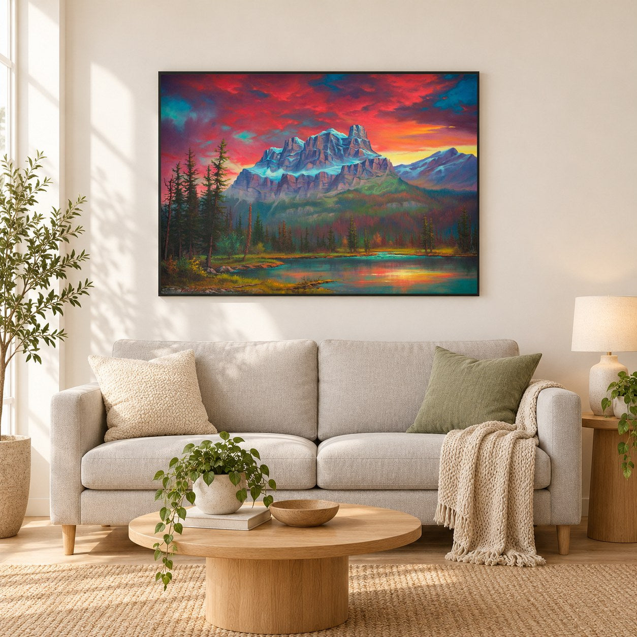 Purpurrotes Schloss - Kunst des Jonn Einerssen als gerahmtes Diamond Painting im Wohnzimmer