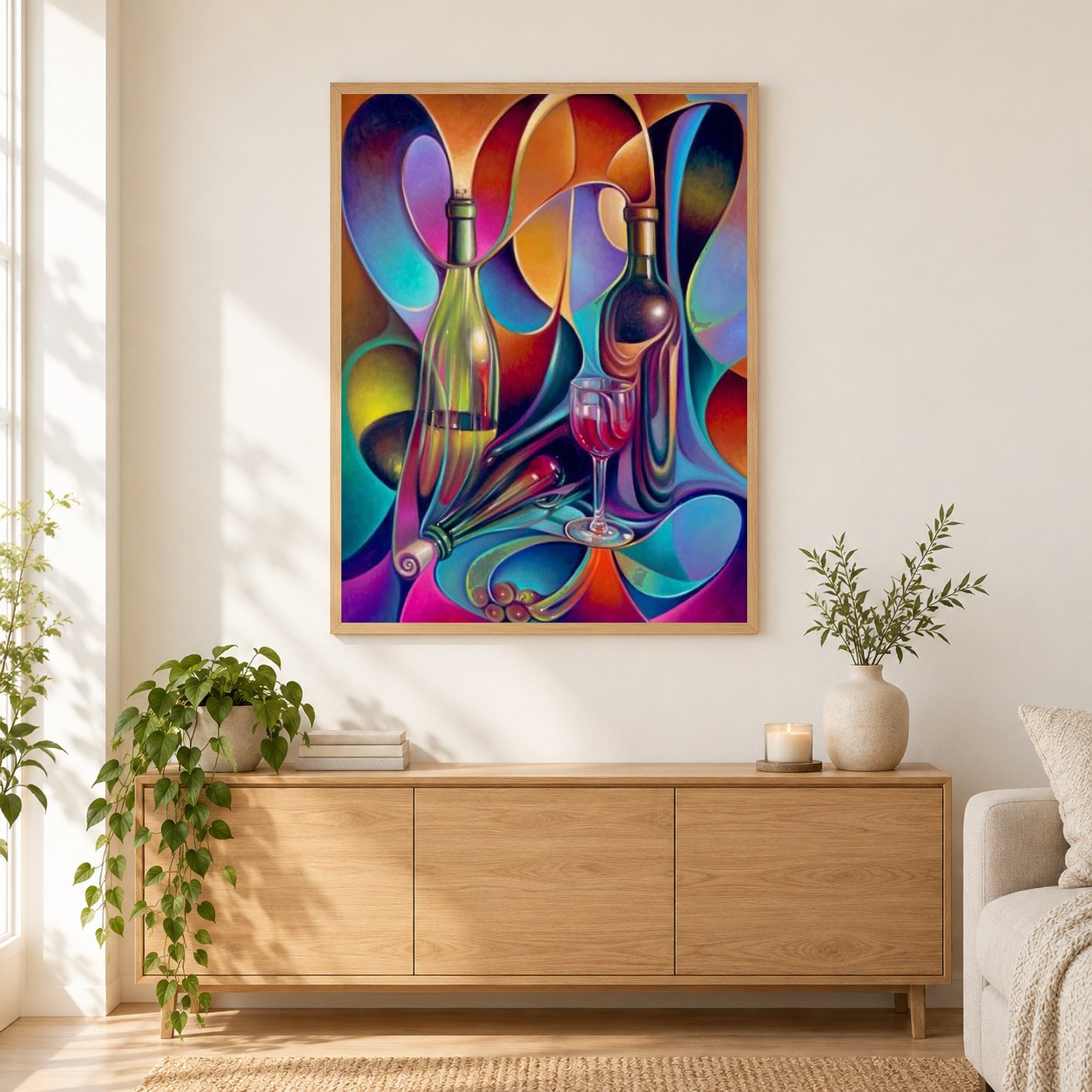 Curvismo Metallkunst - Ricardo Chavez-Mendez als gerahmtes Diamond Painting im Wohnzimmer