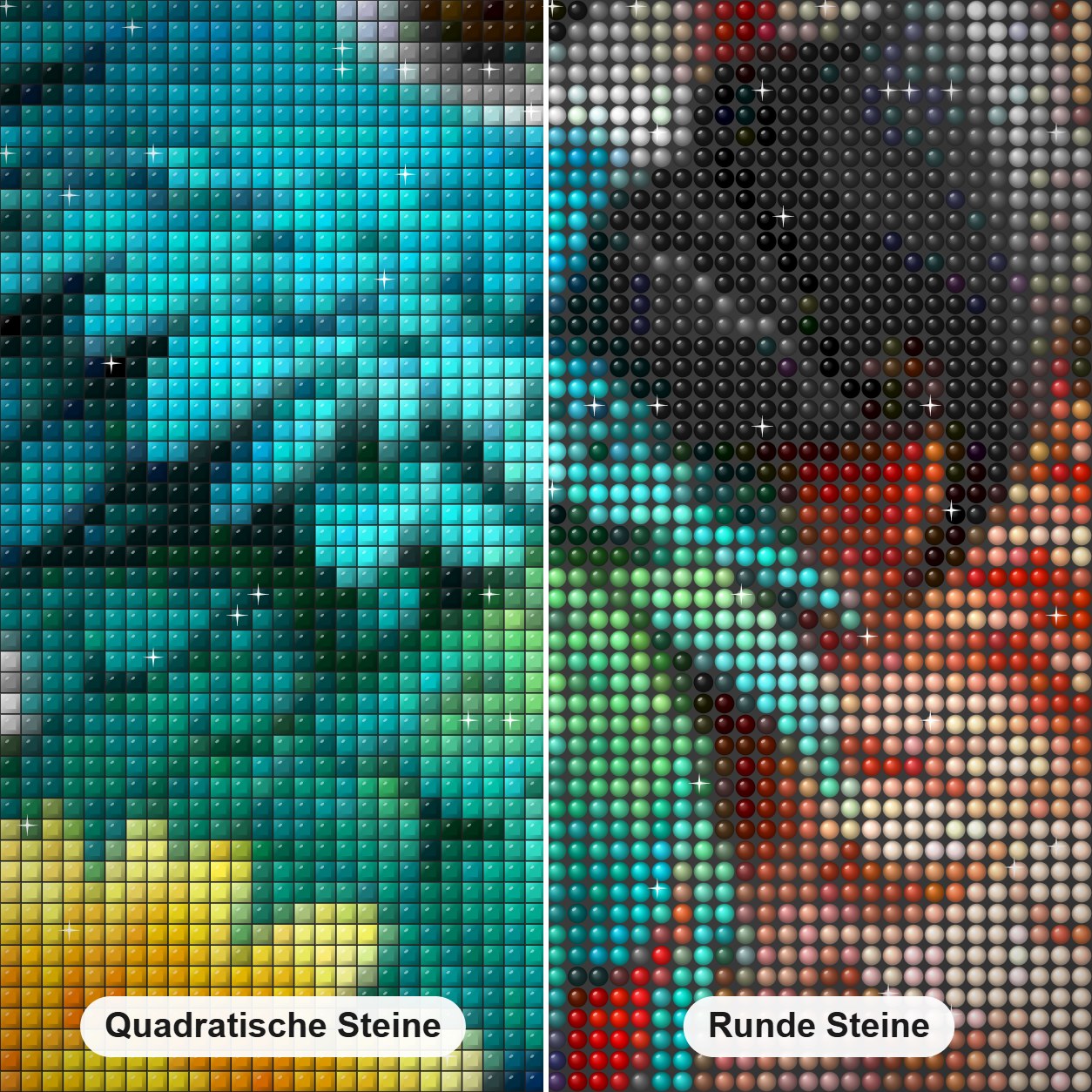 Süßer Papagei & Blumen in sanften Farben Diamond Painting Nahaufnahme mit quadratischen und runden Steinen