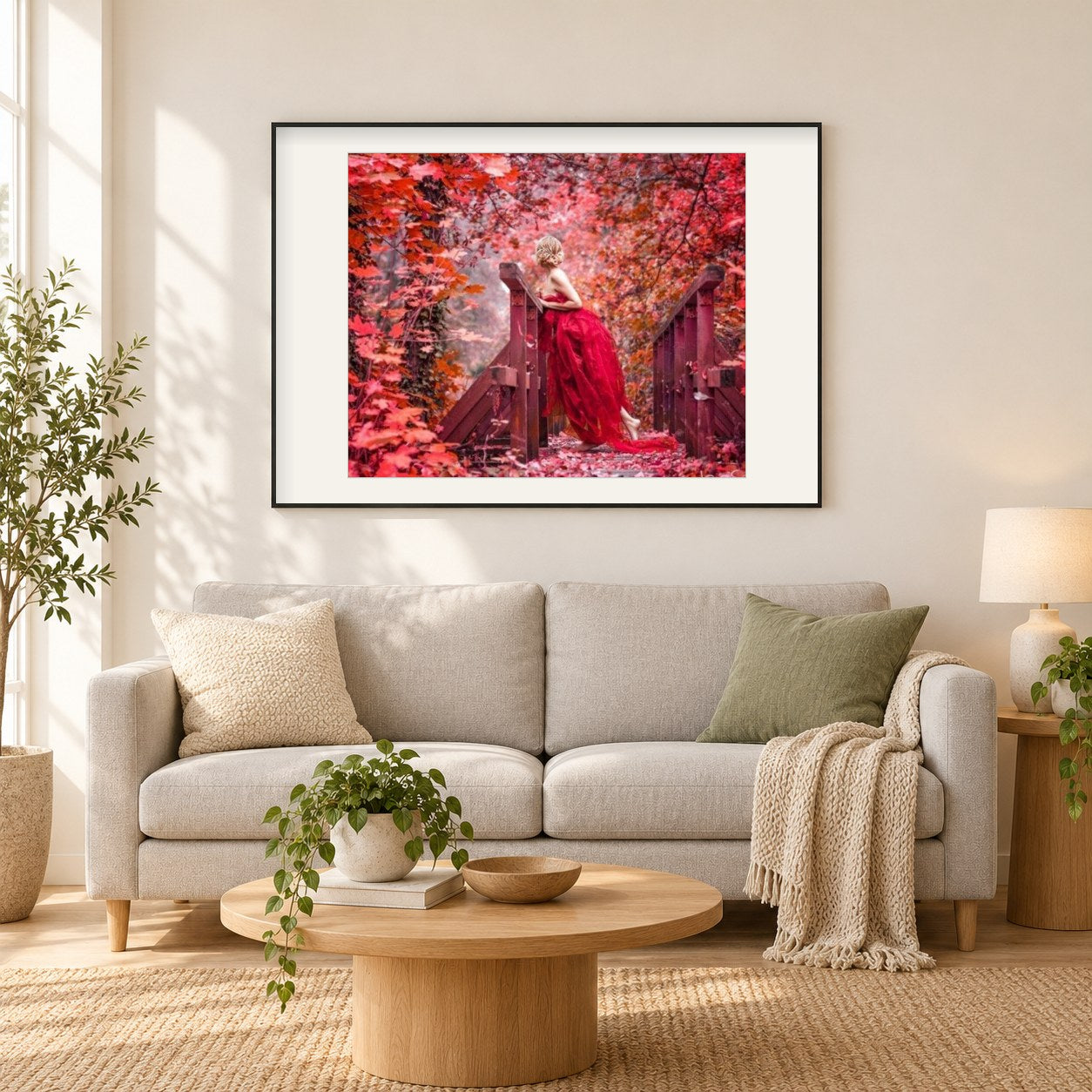 Dame stehtem auf der Brücke als gerahmtes Diamond Painting im Wohnzimmer