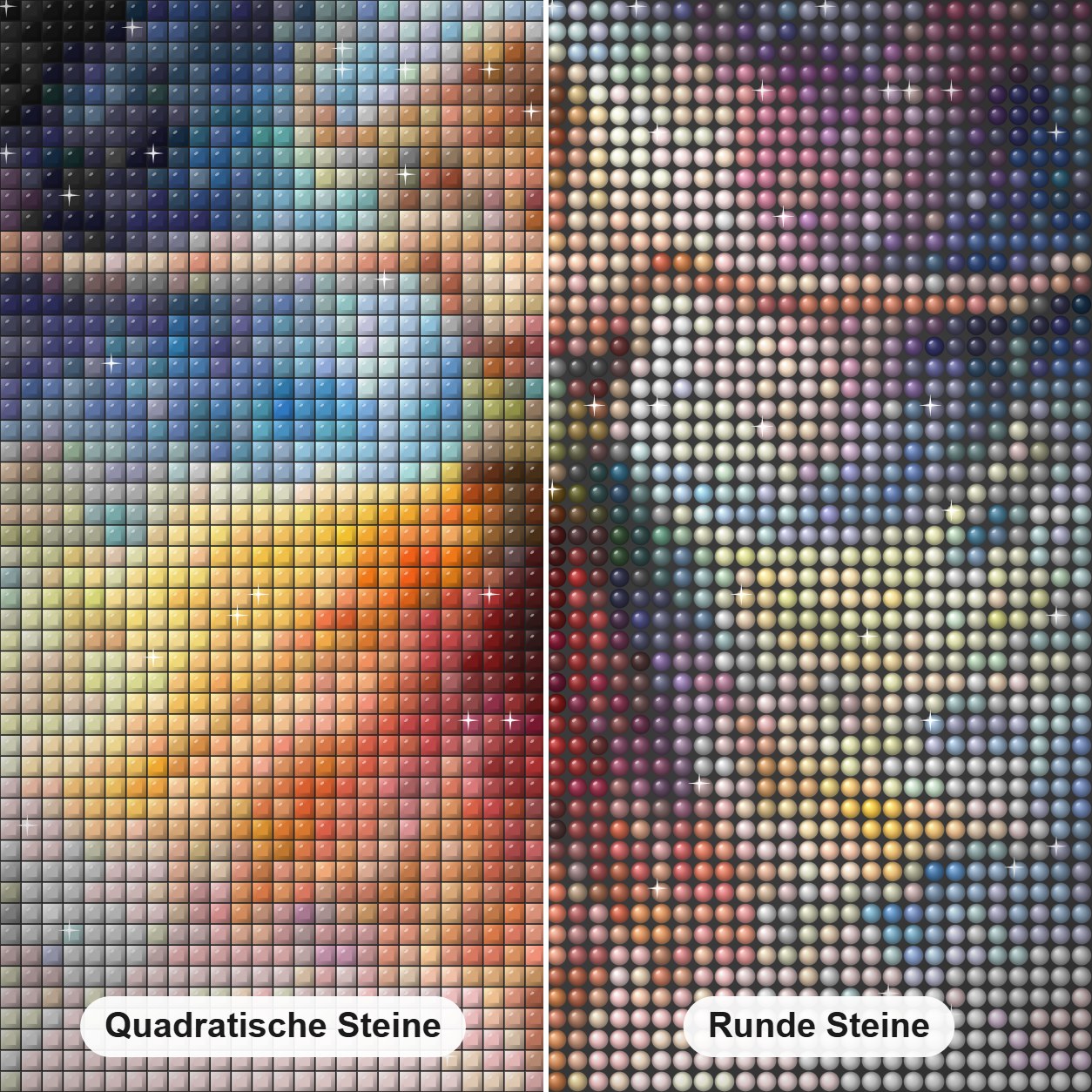 Dancing on My Toe Diamond Painting Nahaufnahme mit quadratischen und runden Steinen