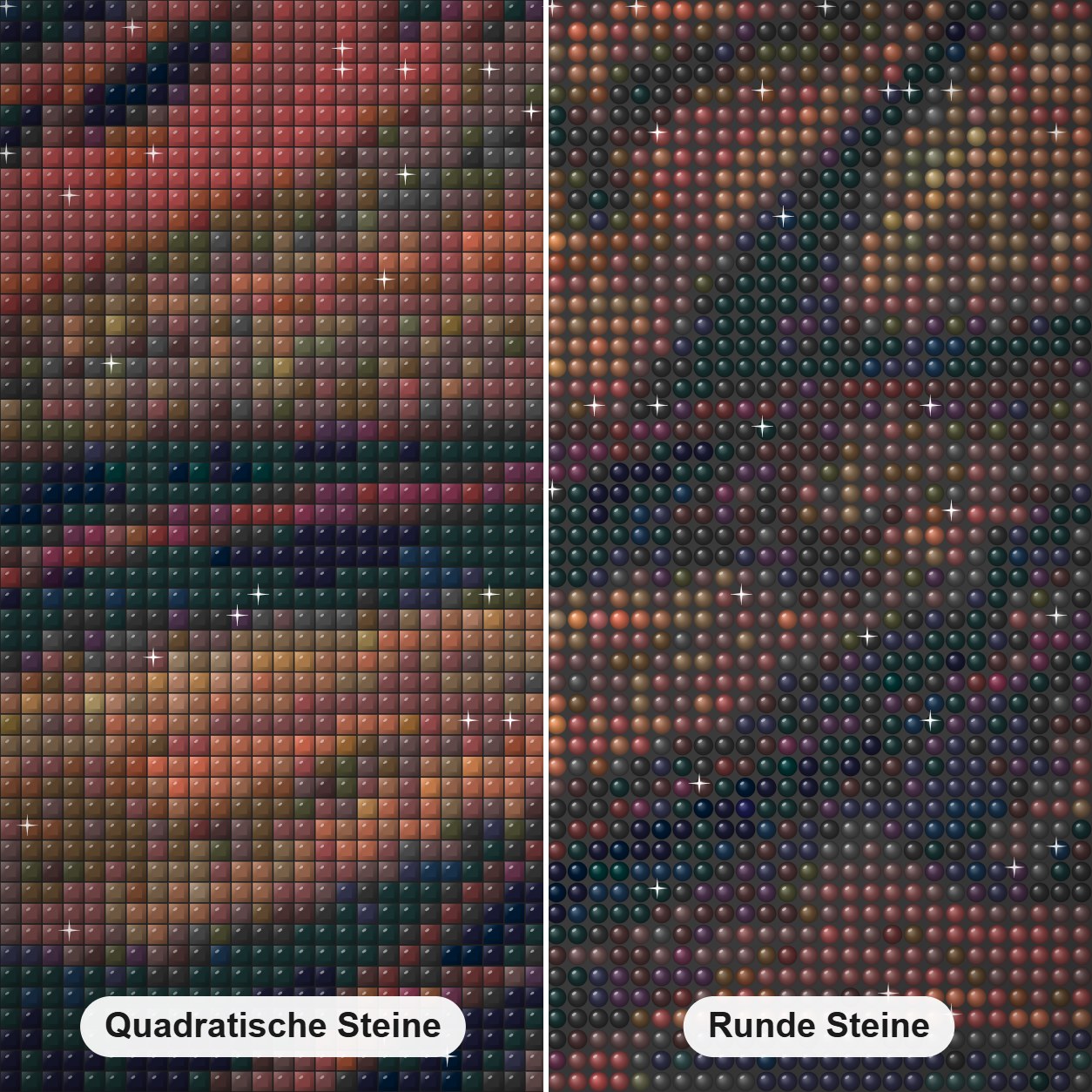 Das Herz Madagaskars Diamond Painting Nahaufnahme mit quadratischen und runden Steinen