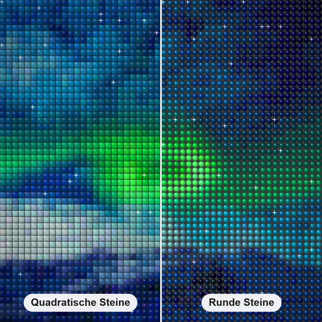 Das Nordlicht in Norwegen jagen Diamond Painting Nahaufnahme mit quadratischen und runden Steinen
