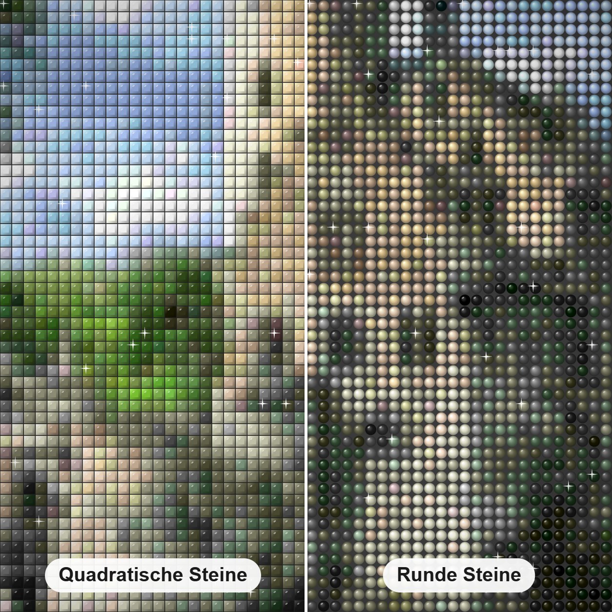 Das Schloss Lichtenstein Diamond Painting Nahaufnahme mit quadratischen und runden Steinen