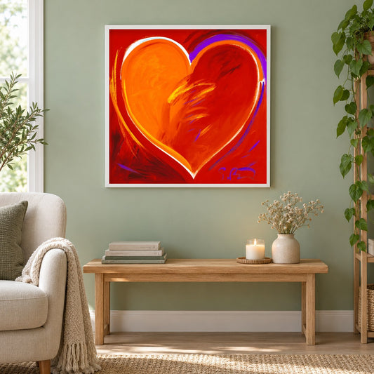 Tief in meinem Herzen - Kunst des Simon Bull als gerahmtes Diamond Painting im Wohnzimmer