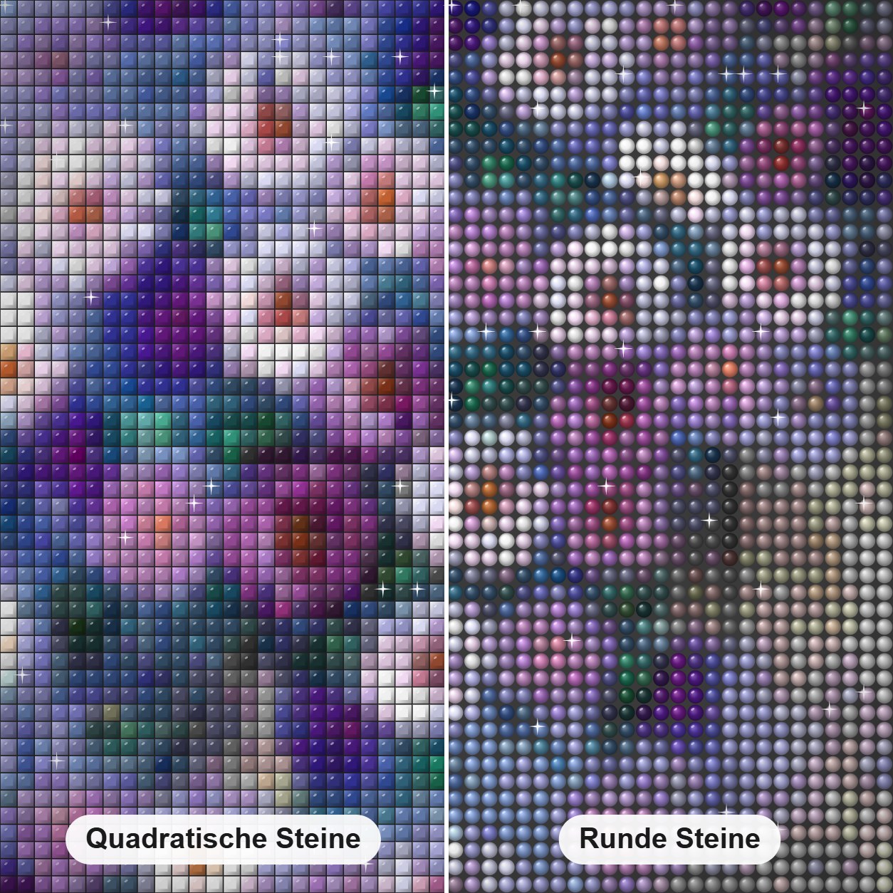 Dekorative Blumen Diamond Painting Nahaufnahme mit quadratischen und runden Steinen