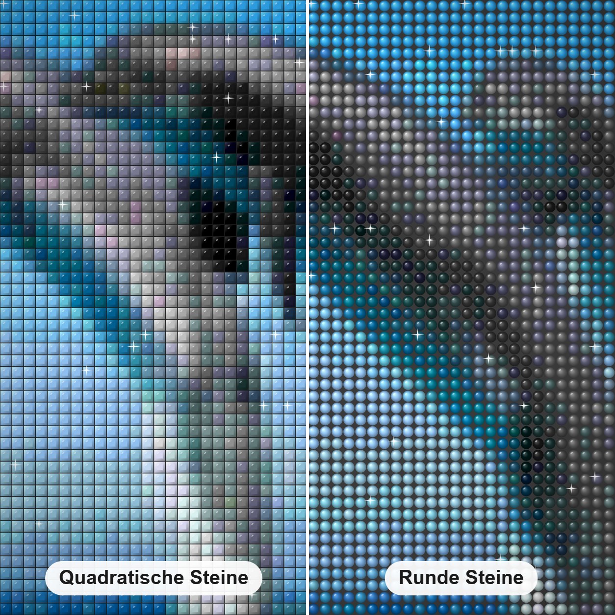 Delfine spielen im blauen Wasser Diamond Painting Nahaufnahme mit quadratischen und runden Steinen