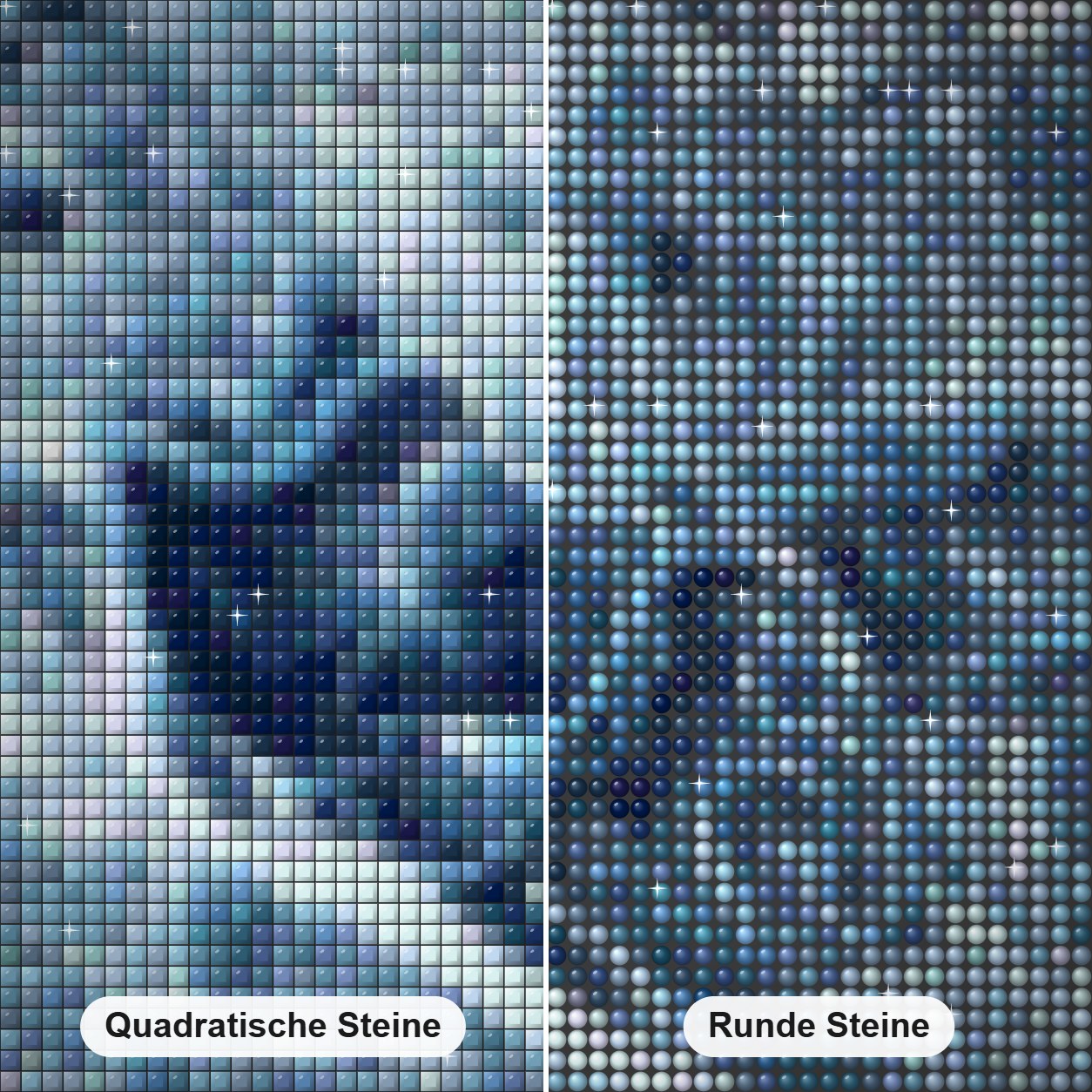 Der gefrorene wilde Dnjepr Diamond Painting Nahaufnahme mit quadratischen und runden Steinen