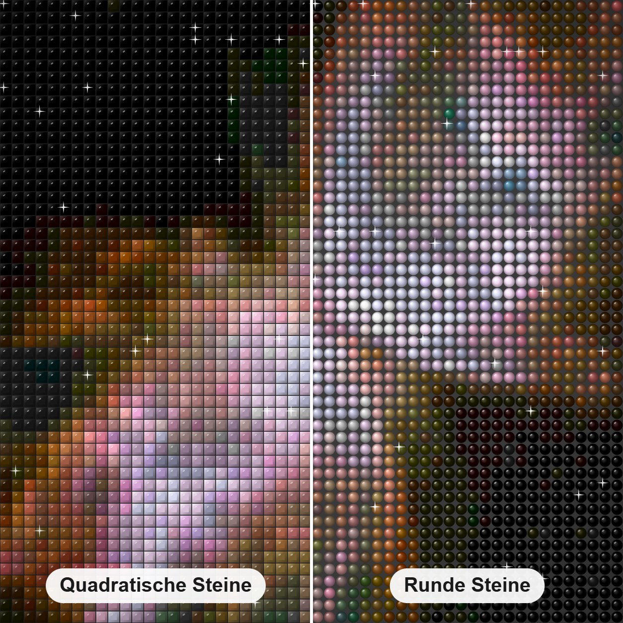 Der Schmetterlingsnebel Diamond Painting Nahaufnahme mit quadratischen und runden Steinen