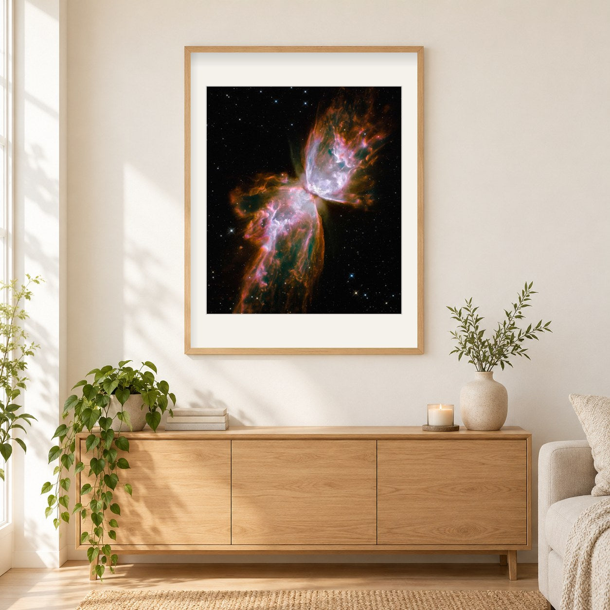 Der Schmetterlingsnebel als gerahmtes Diamond Painting im Wohnzimmer