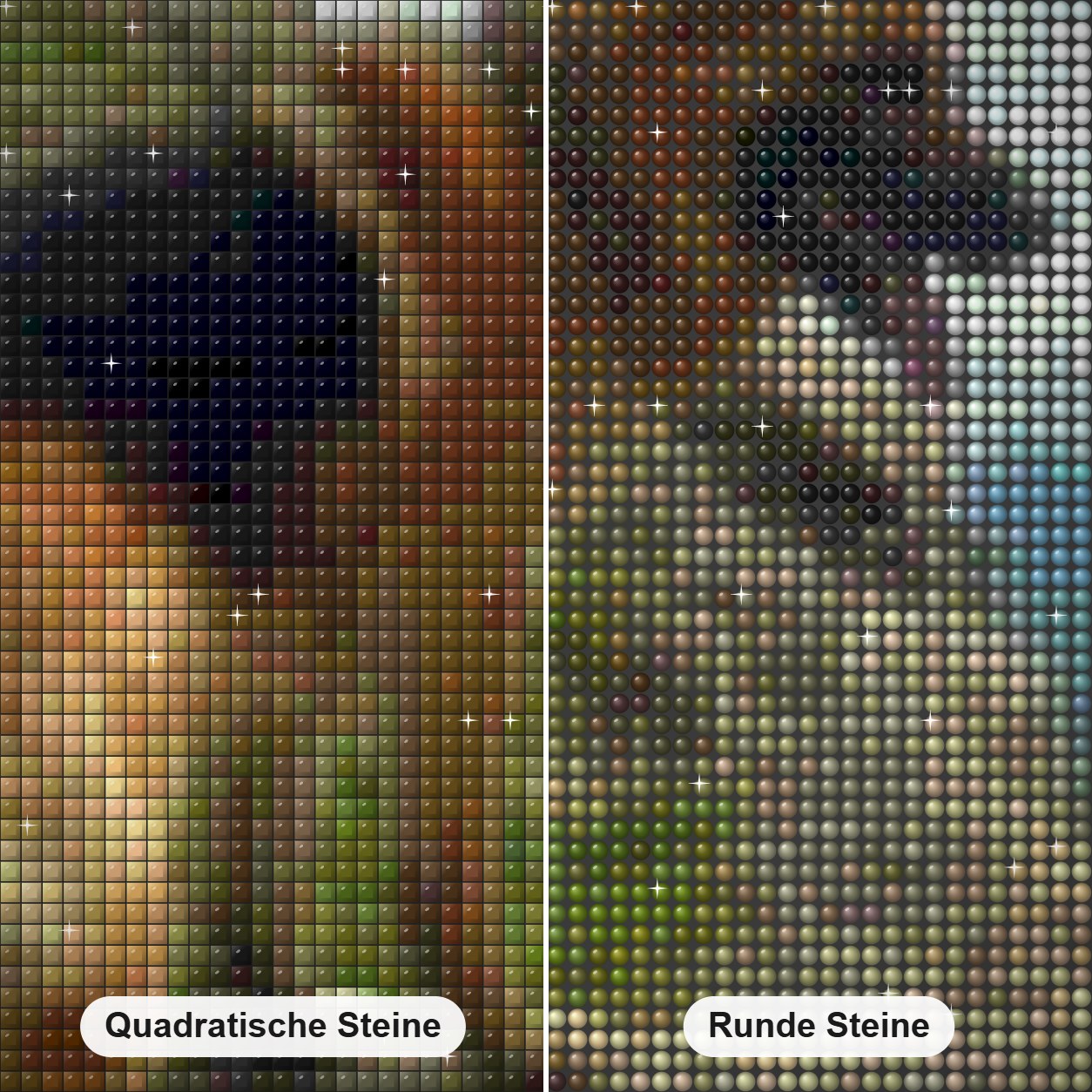 Deutscher Schäferhund in den Bergen Diamond Painting Nahaufnahme mit quadratischen und runden Steinen