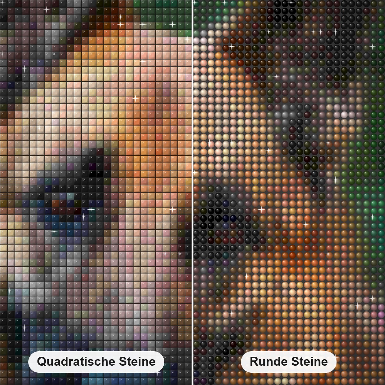 Deutscher Schäferhund Diamond Painting Nahaufnahme mit quadratischen und runden Steinen