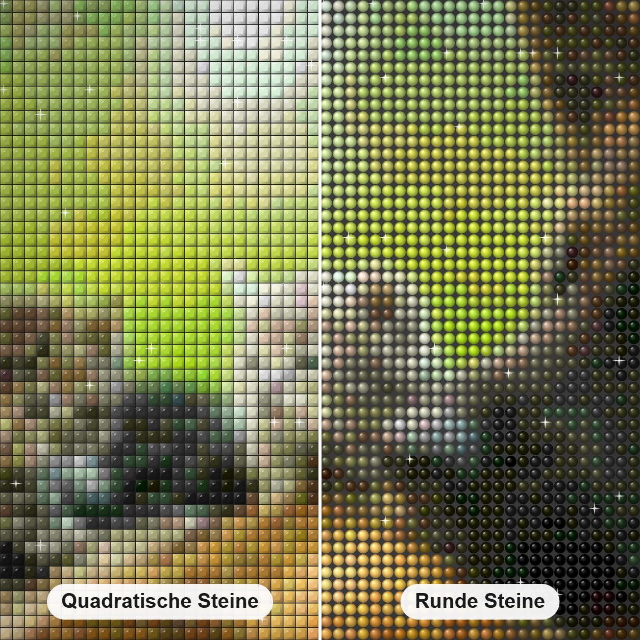 Deutscher Schäferhund mit süßen Kätzchen Diamond Painting Nahaufnahme mit quadratischen und runden Steinen