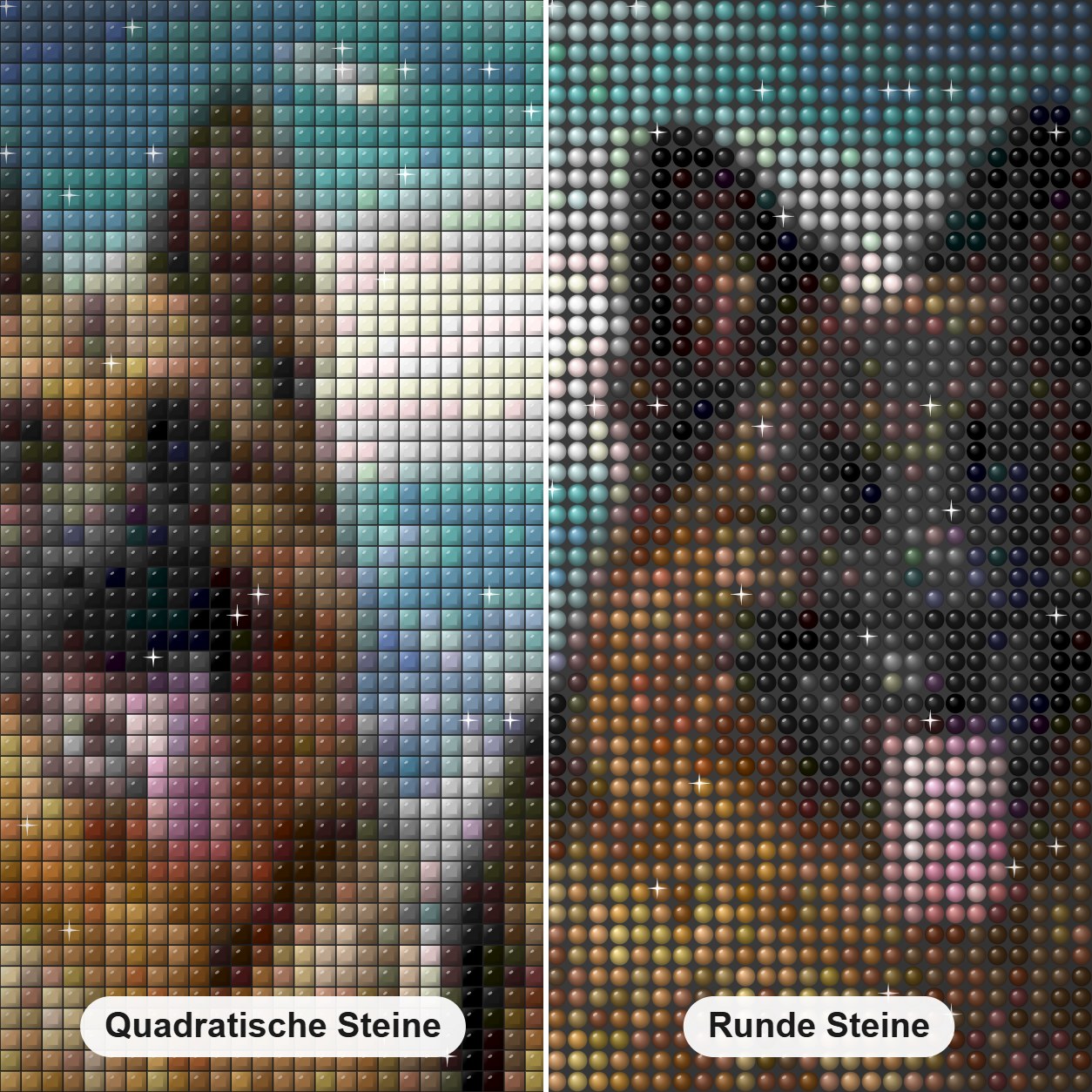 Deutsches Schäferhund-Paar Diamond Painting Nahaufnahme mit quadratischen und runden Steinen