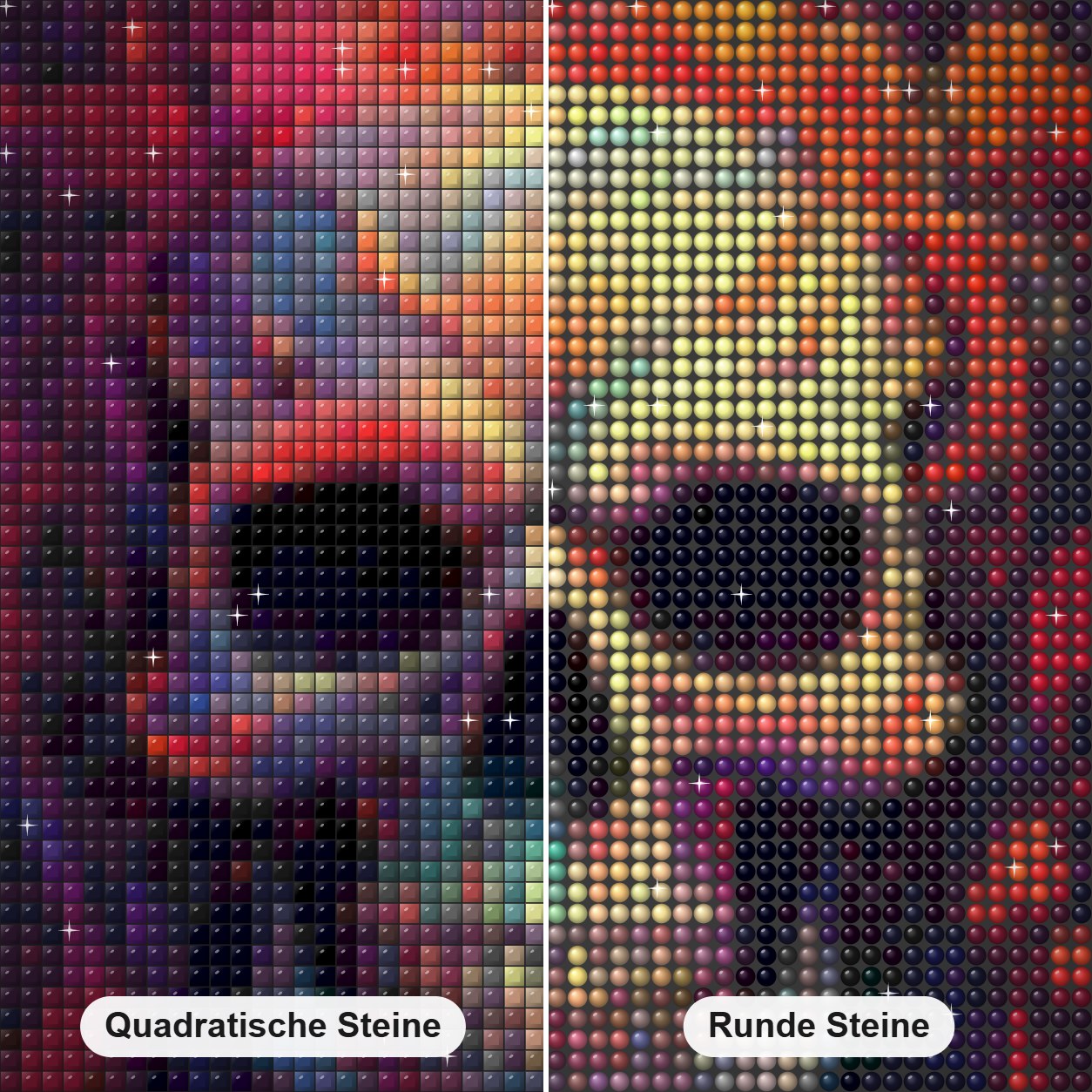 Totenkopf Kunst Diamond Painting Nahaufnahme mit quadratischen und runden Steinen