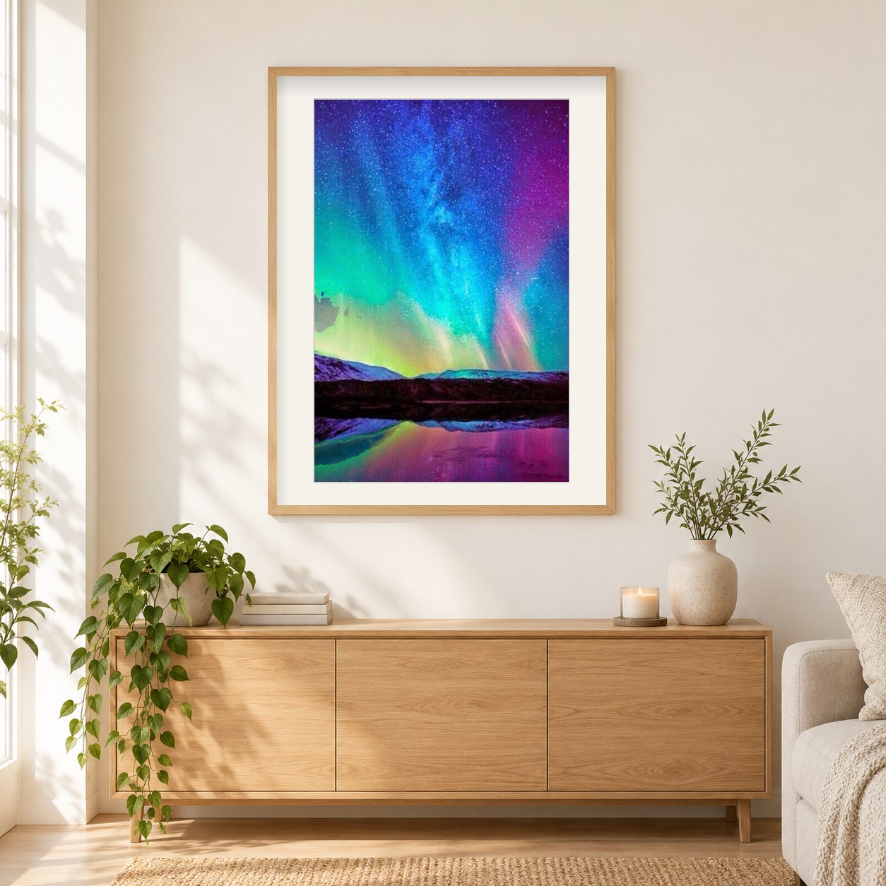 Die erstaunliche Schönheit des Nordlichts als gerahmtes Diamond Painting im Wohnzimmer