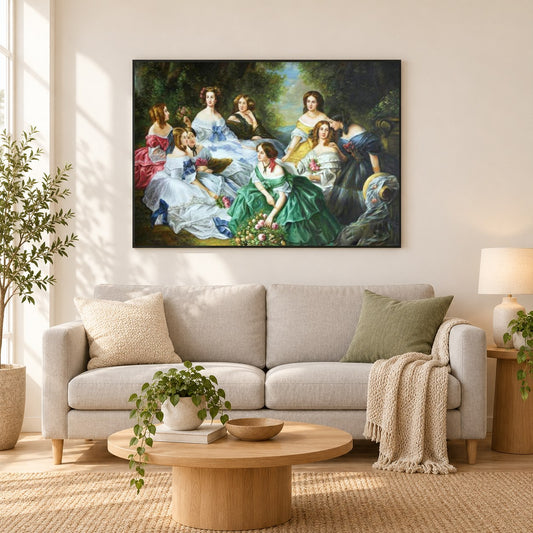 Die Kaiserin Eugé nie Umgeben von ihren Damen als gerahmtes Diamond Painting im Wohnzimmer
