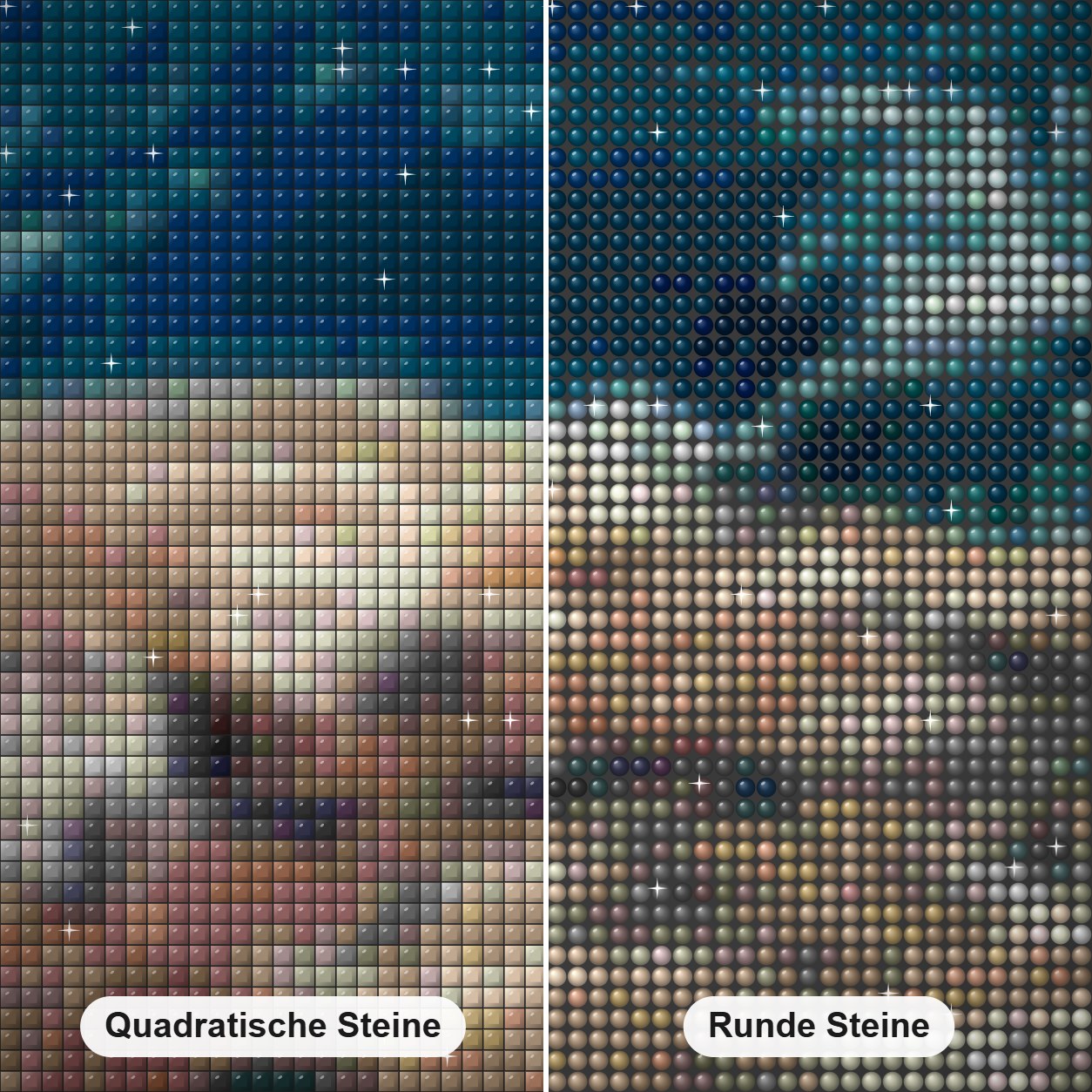 Die Kreativität von Mutter Natur Diamond Painting Nahaufnahme mit quadratischen und runden Steinen