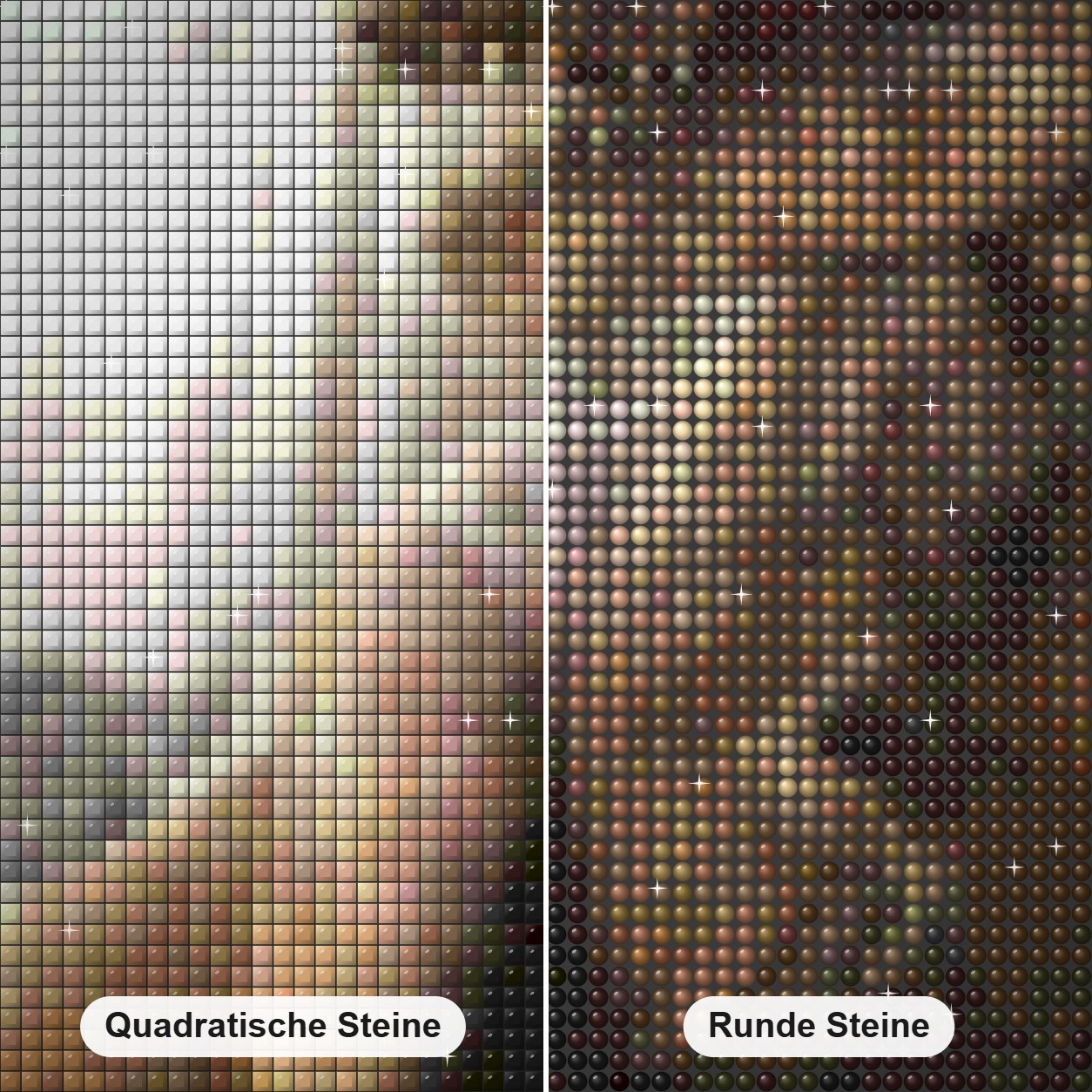 Dinosaurier Diamond Painting Nahaufnahme mit quadratischen und runden Steinen