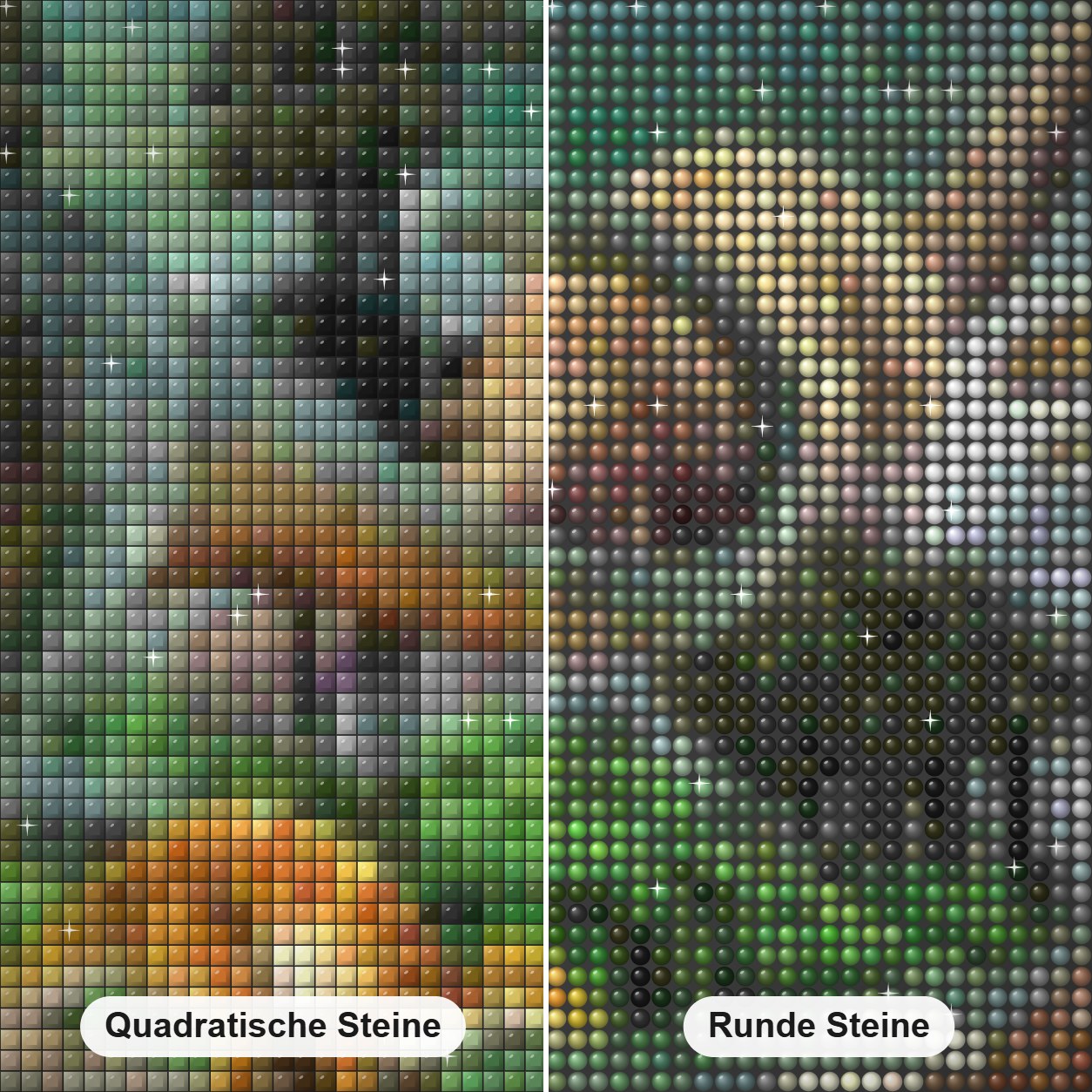 Dinosaurier Königreich Diamond Painting Nahaufnahme mit quadratischen und runden Steinen