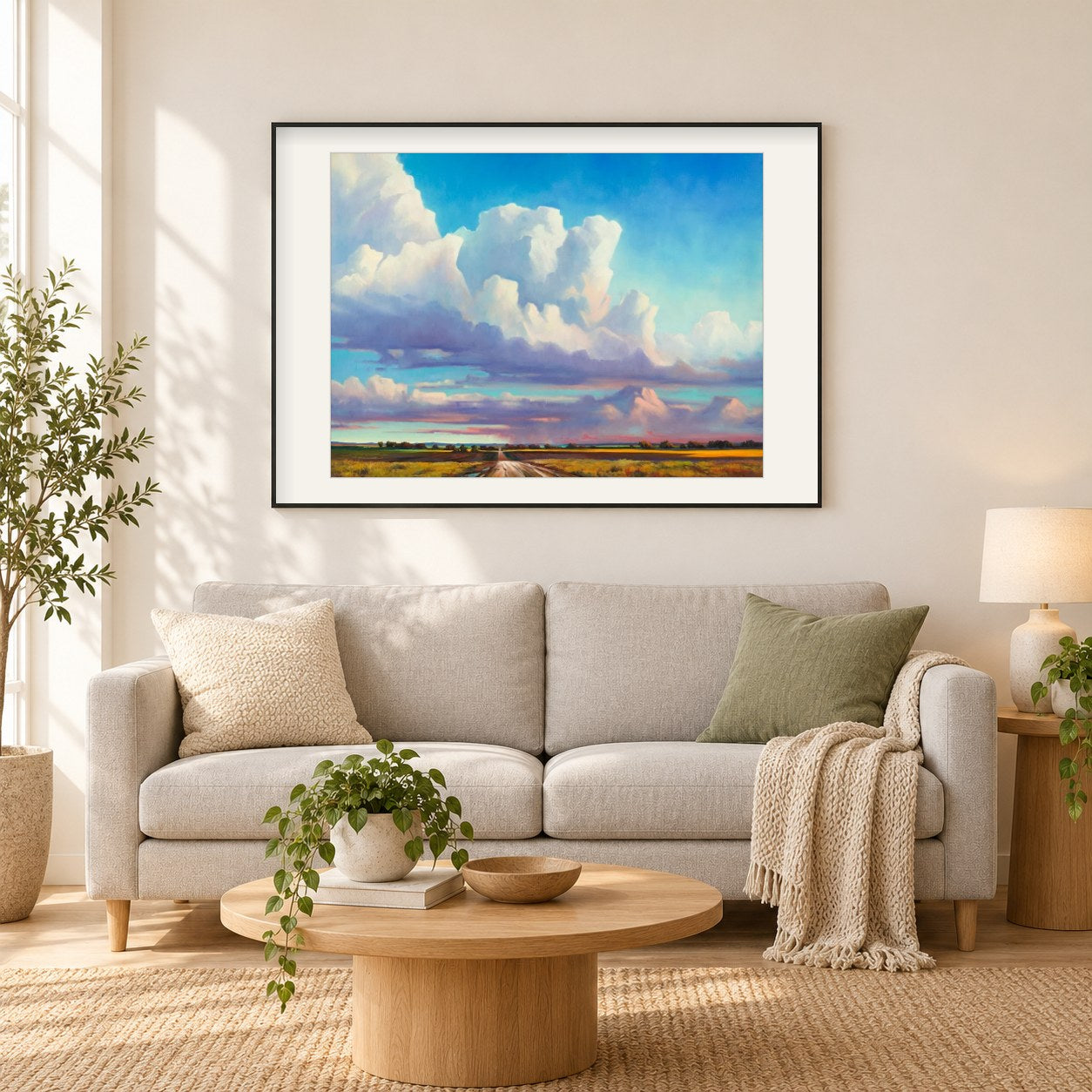 entfernte Geschenke - Kunst des Jonn Einerssen als gerahmtes Diamond Painting im Wohnzimmer