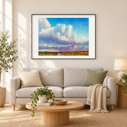 entfernte Geschenke - Kunst des Jonn Einerssen als gerahmtes Diamond Painting im Wohnzimmer