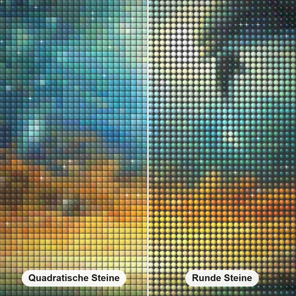 Delphinspringen in einer sternenklaren Nacht Diamond Painting Nahaufnahme mit quadratischen und runden Steinen
