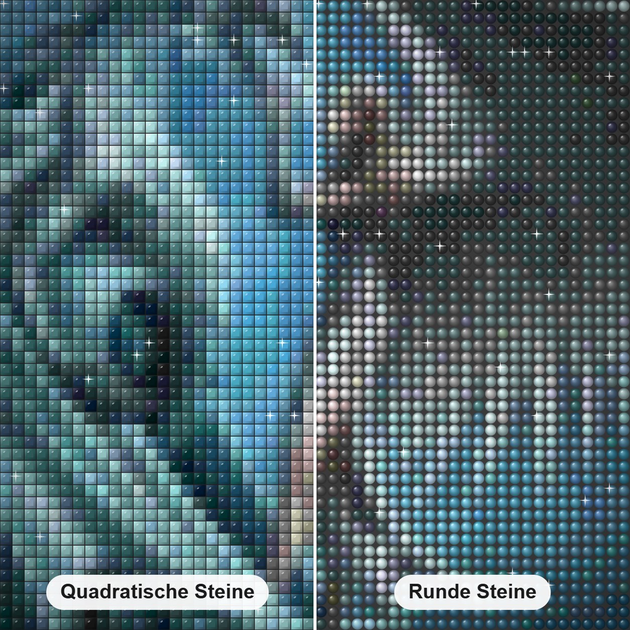 Drache & Engel Diamond Painting Nahaufnahme mit quadratischen und runden Steinen